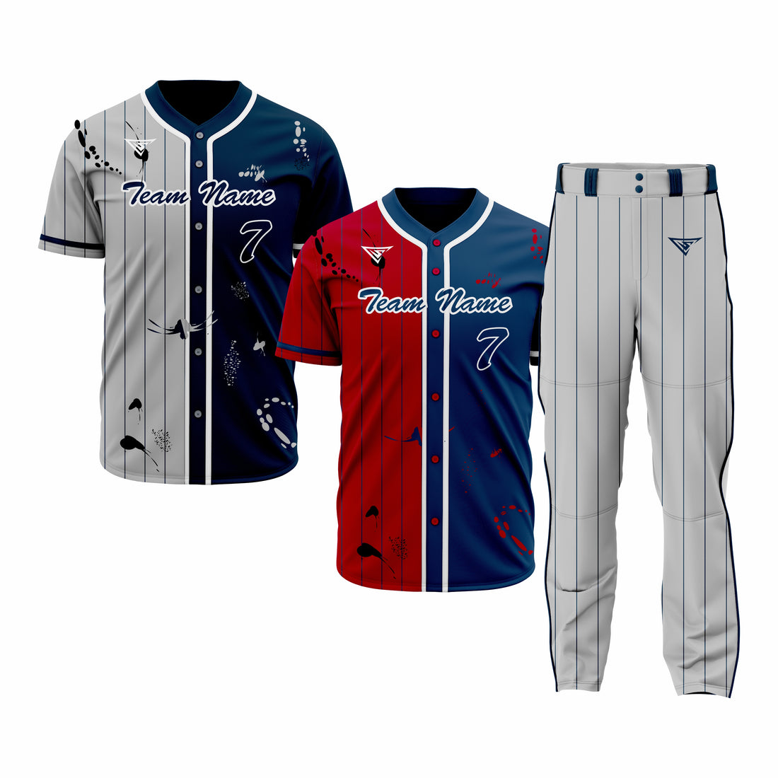CUSTOM GREY, RED & BLUE BASEBALL TEAM UNIFORM PACKAGE - PRO