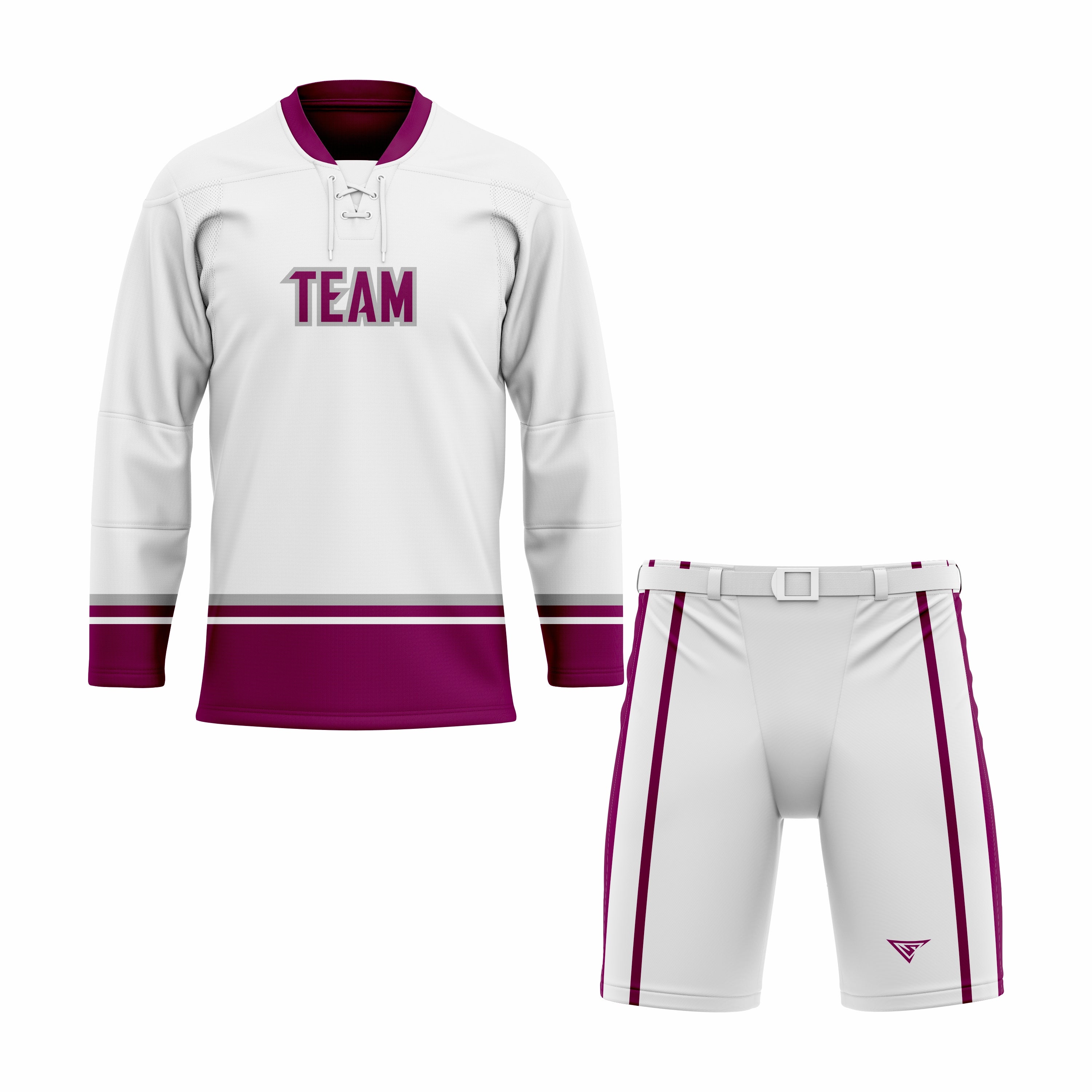 Custom White, Maroon & Grey Laced Hockey Uniform