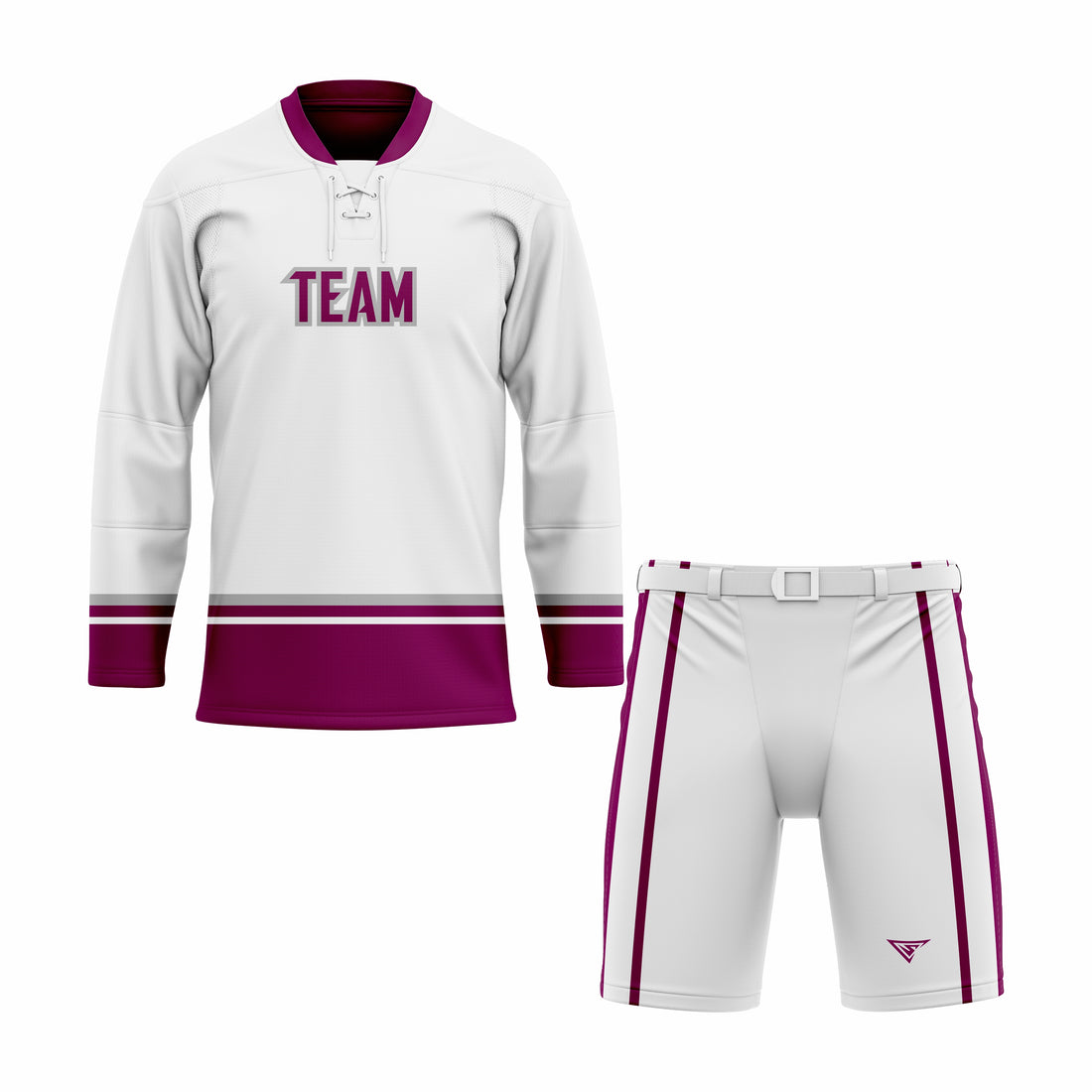 Custom White, Maroon & Grey Laced Hockey Uniform