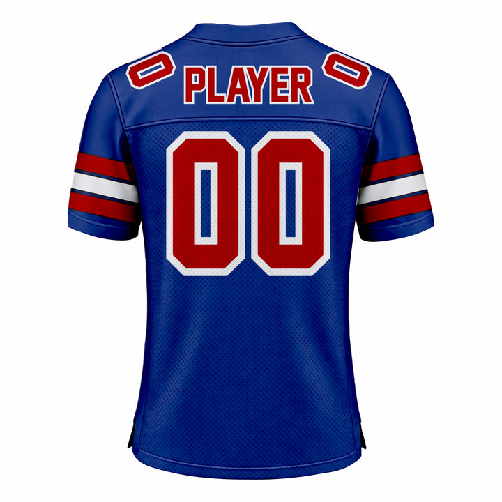Custom Blue, Red & White American Football Fan Jersey