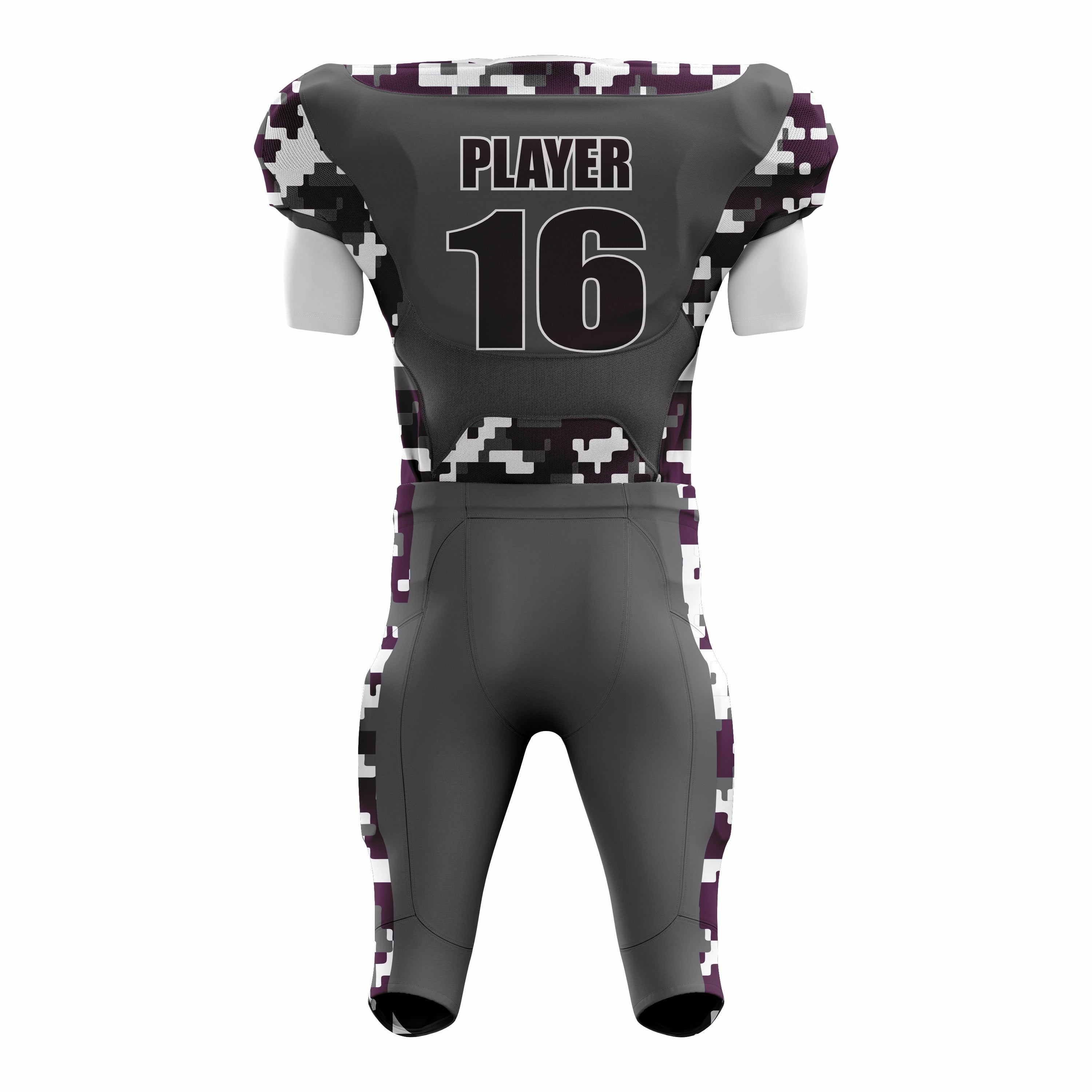 Custom Grey Camo American Football Uniforms with Integrated Pads