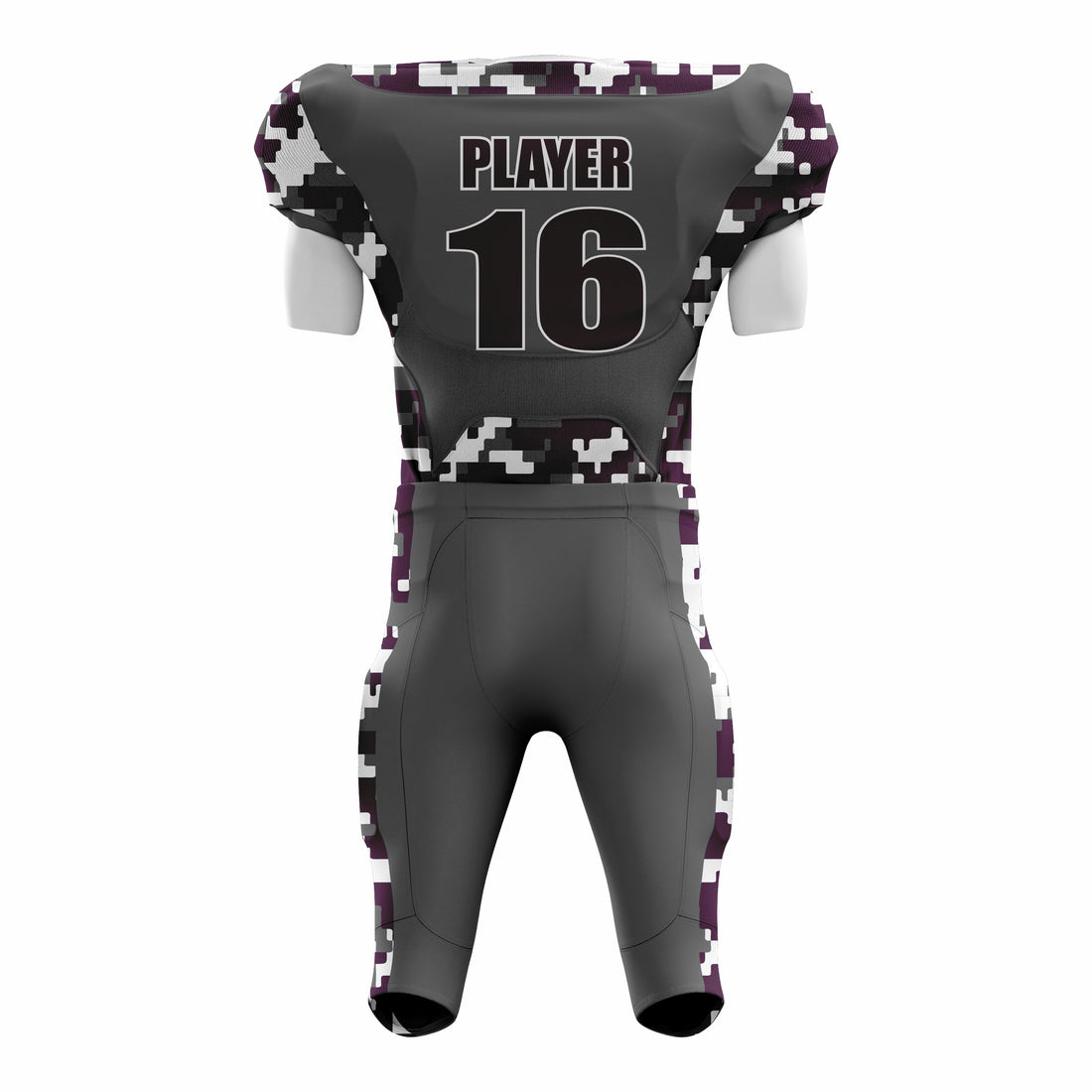 Custom Grey Camo American Football Uniforms with Integrated Pads