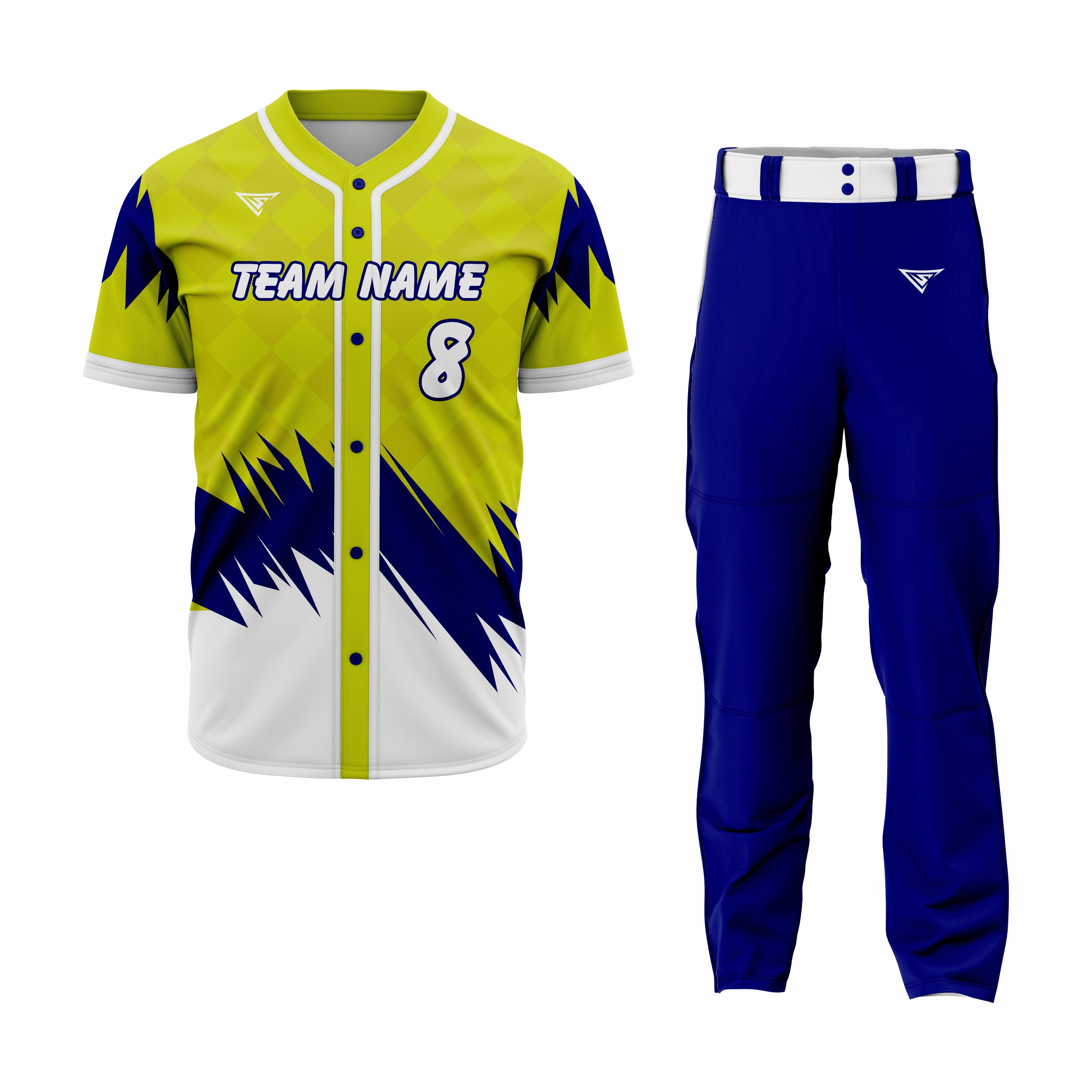 CUSTOM GREEN WHITE BLUE BASEBALL UNIFORM
