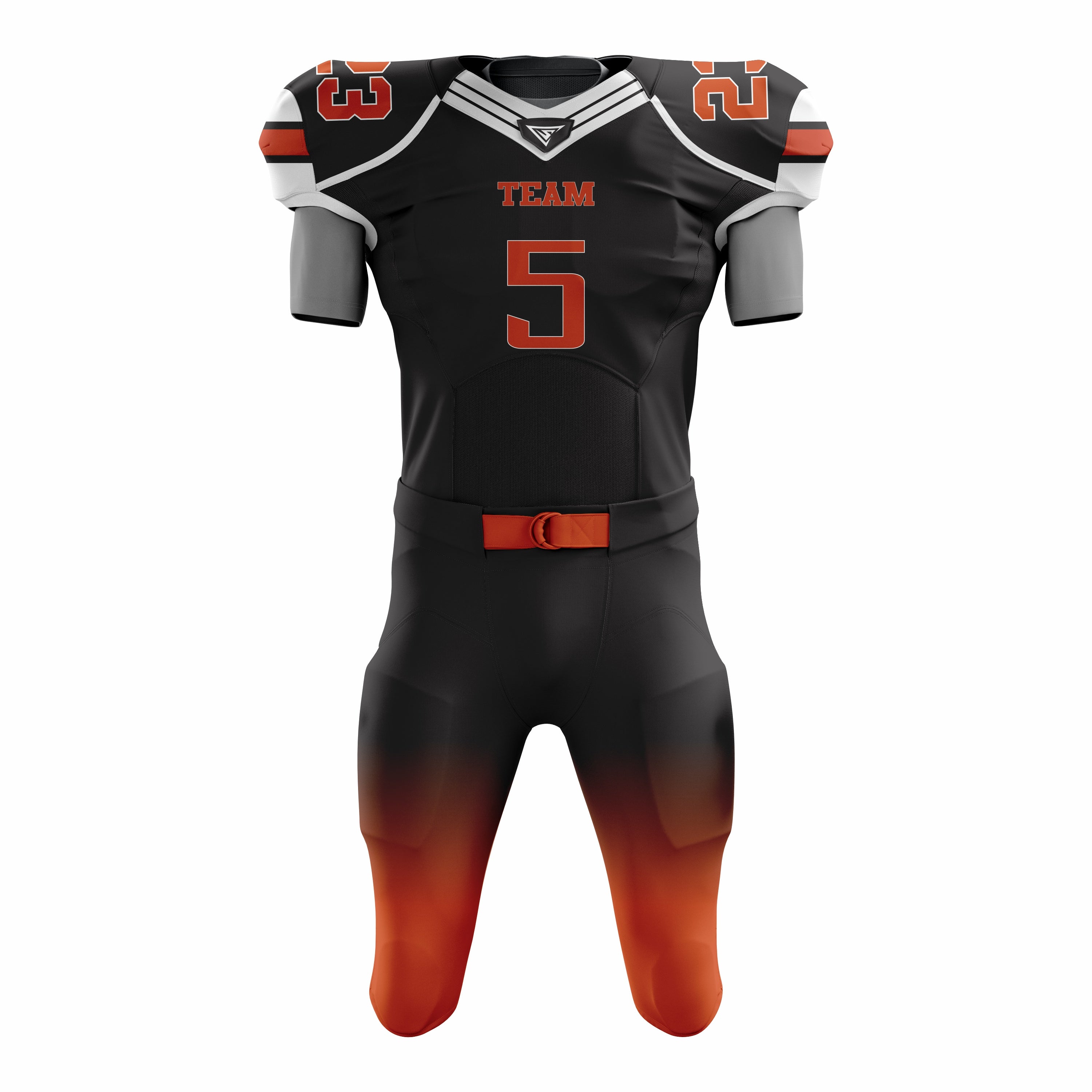 Custom Orange Black American Football Uniforms with Integrated Pads