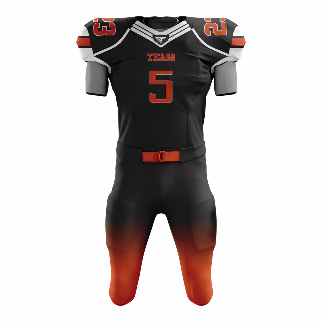 Custom Orange Black American Football Uniforms with Integrated Pads