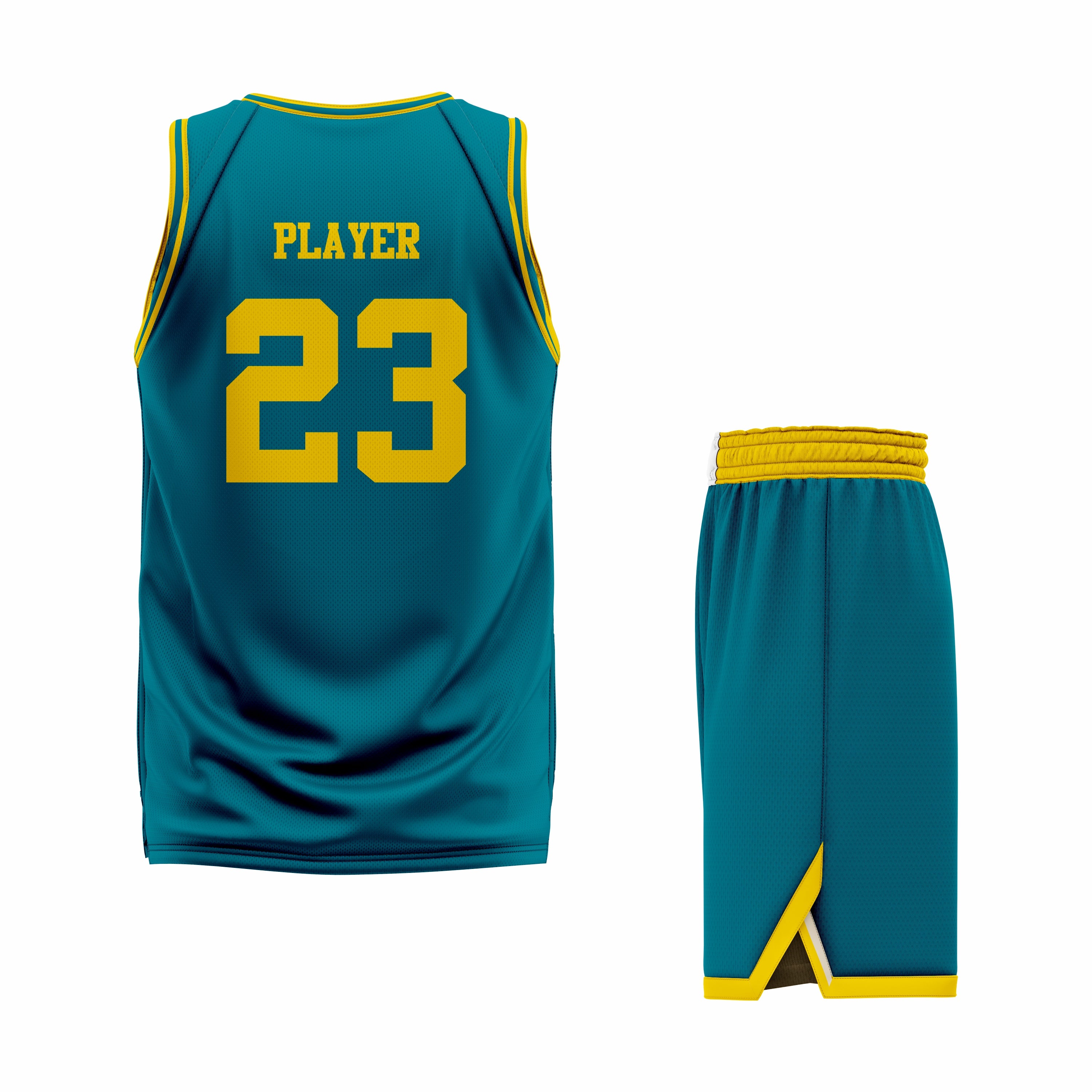 CUSTOM TEAL YELLOW BASKETBALL UNIFORM