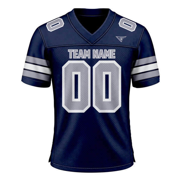 Custom Dark Blue, Grey & White American Football Fan Jersey