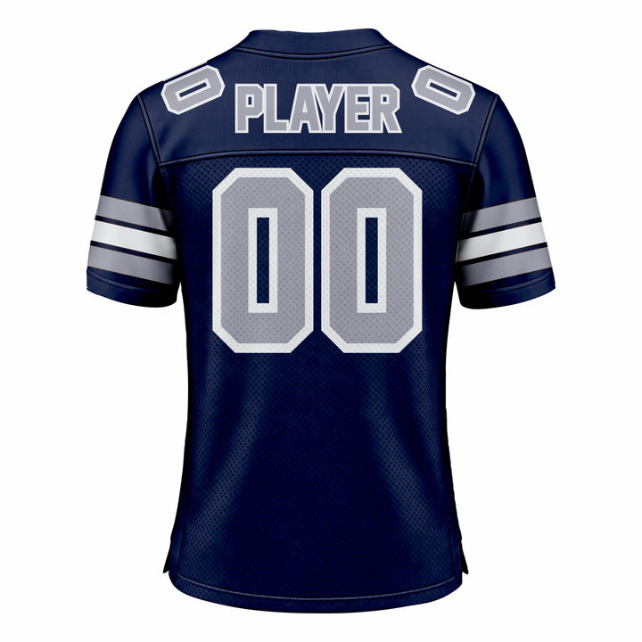 Custom Dark Blue, Grey & White American Football Fan Jersey