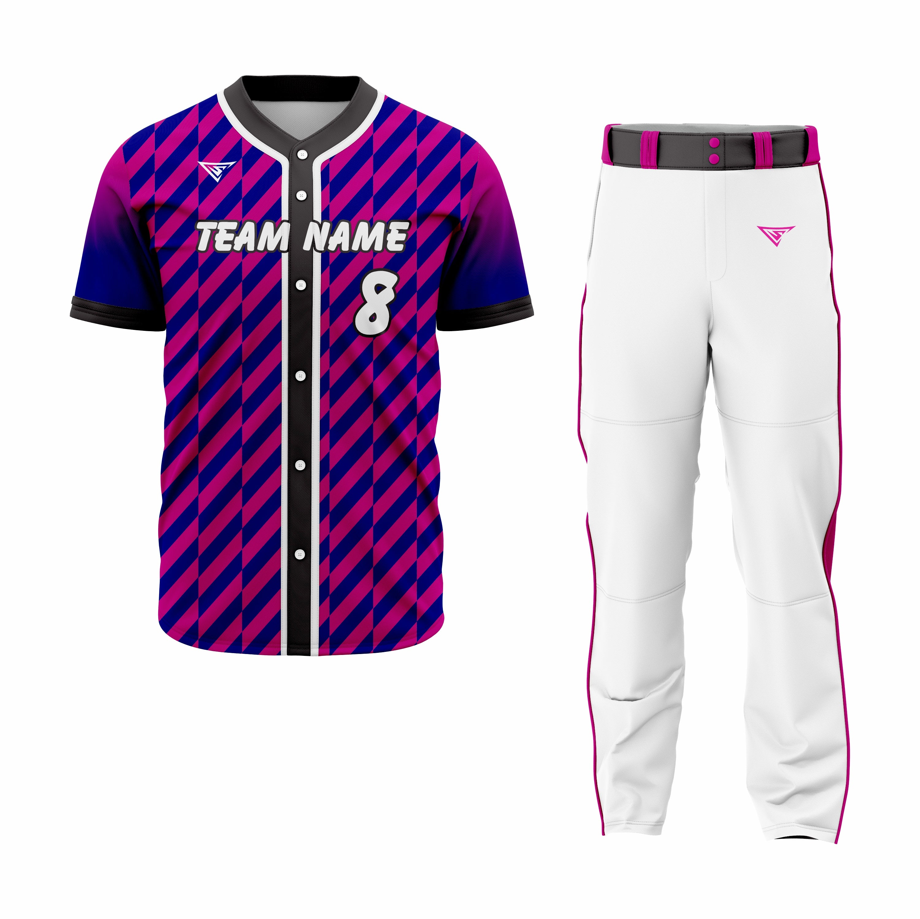 Custom Blue, Pink & White Authentic Baseball Uniform