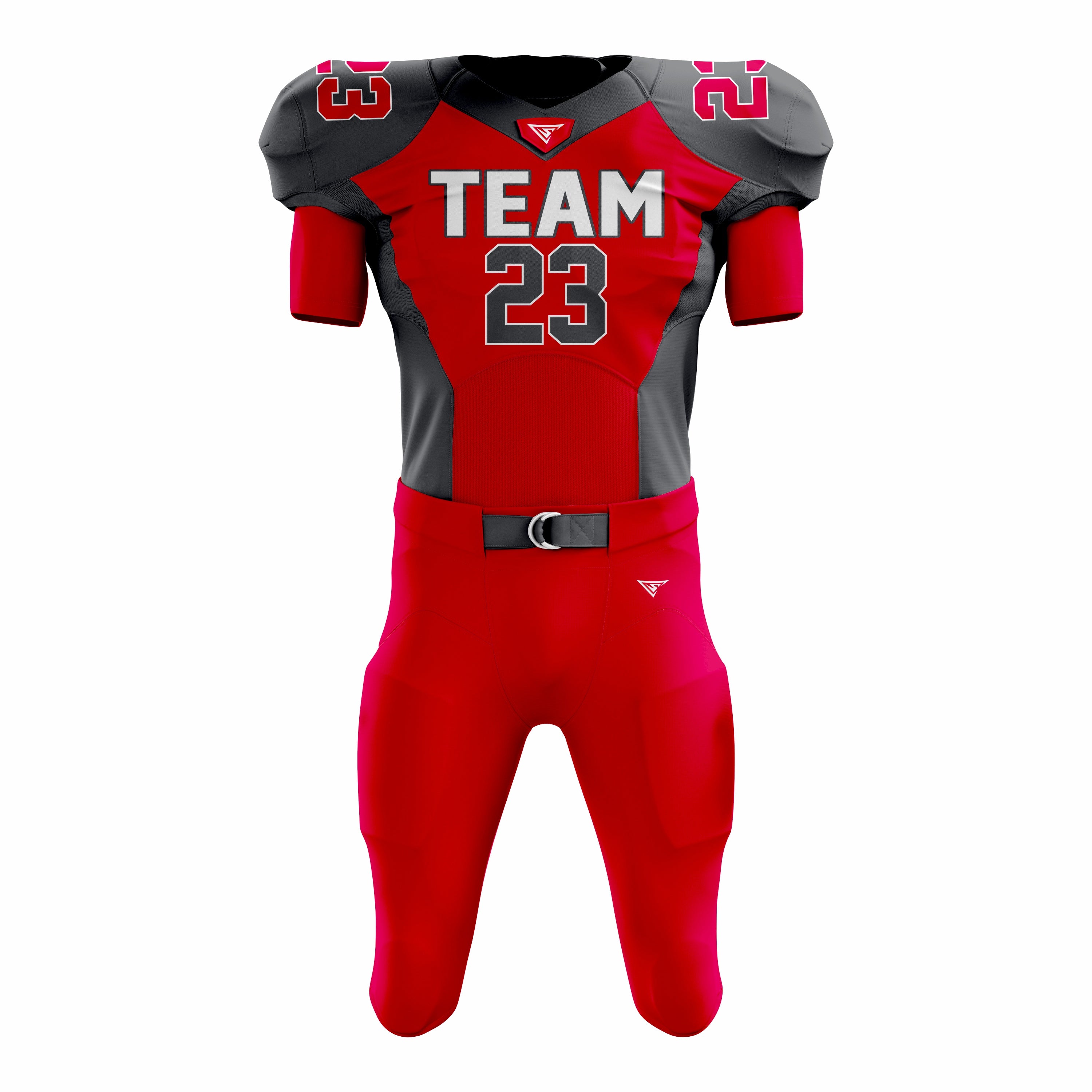 Custom Red Black American Football Uniforms with Integrated Pads