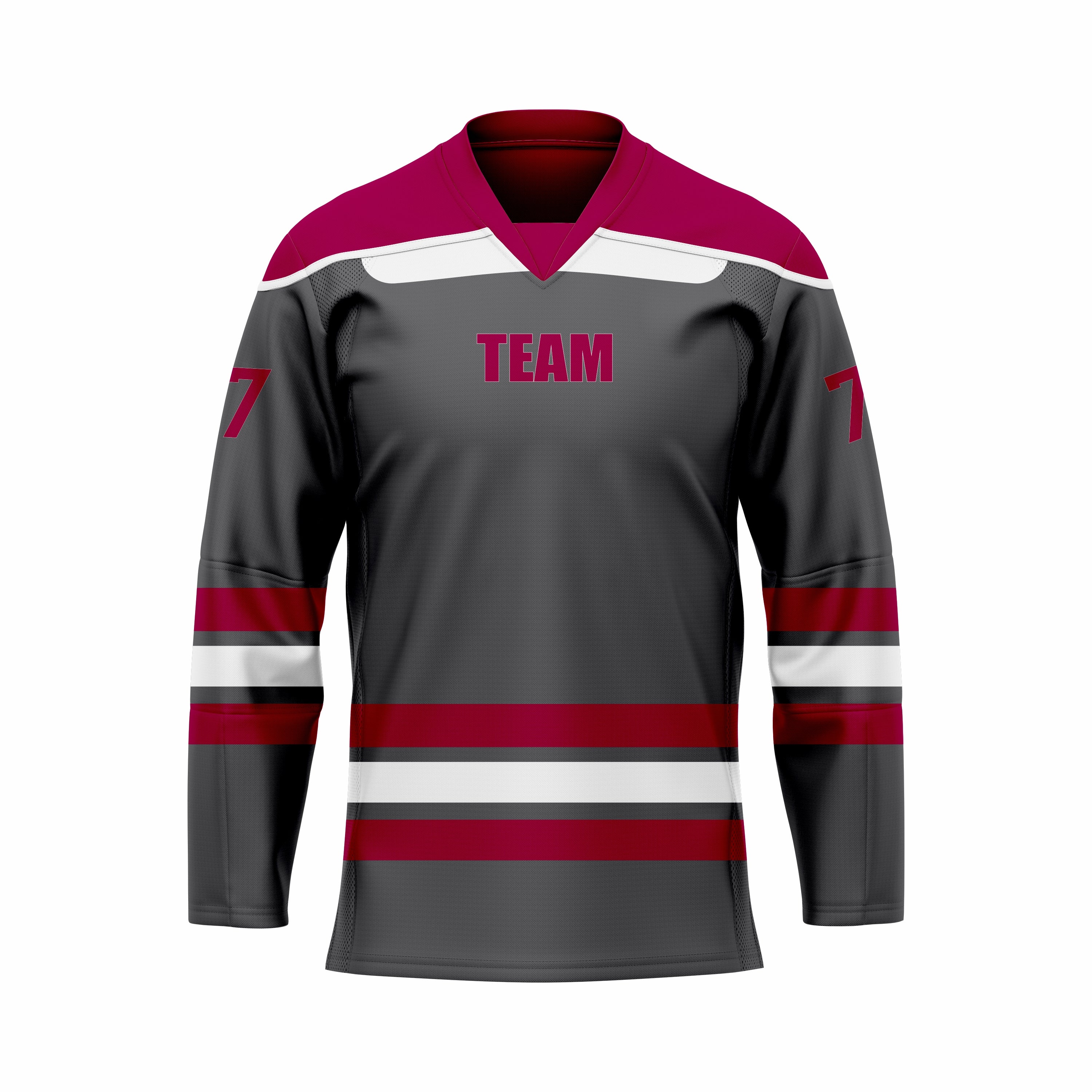 Custom Black, Red & White V-Neck Hockey jersey