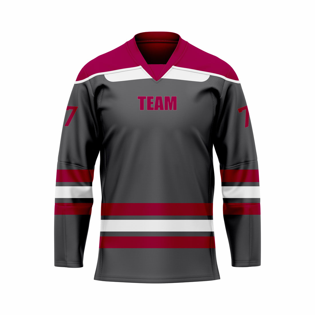 Custom Black, Red & White V-Neck Hockey jersey