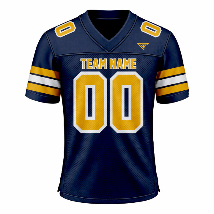 Custom Dark Blue, Yellow & White American Football Fan Jersey