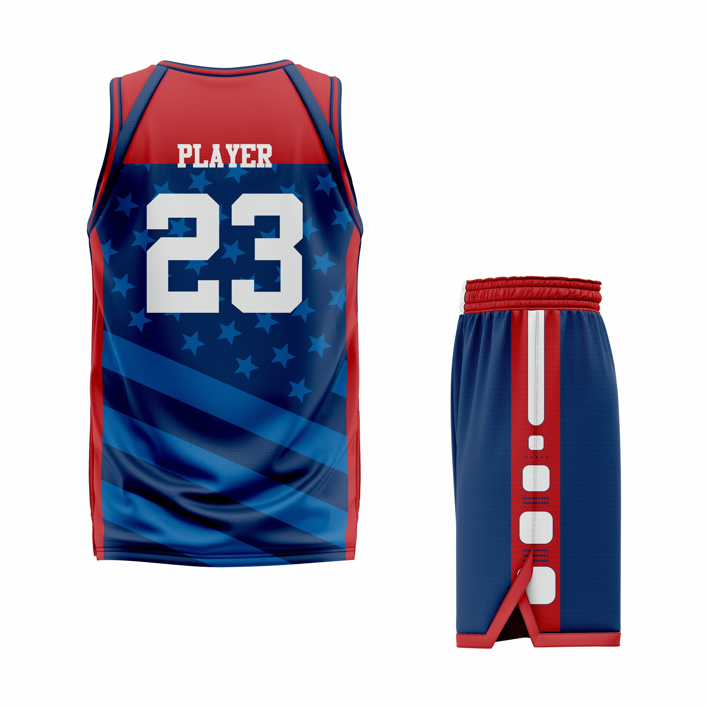 CUSTOM BLUE RED BASKETBALL UNIFORM