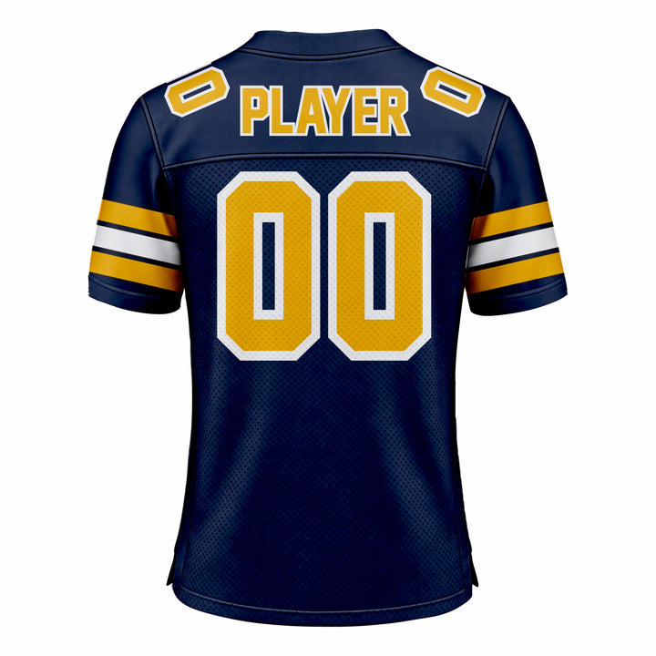 Custom Dark Blue, Yellow & White American Football Fan Jersey