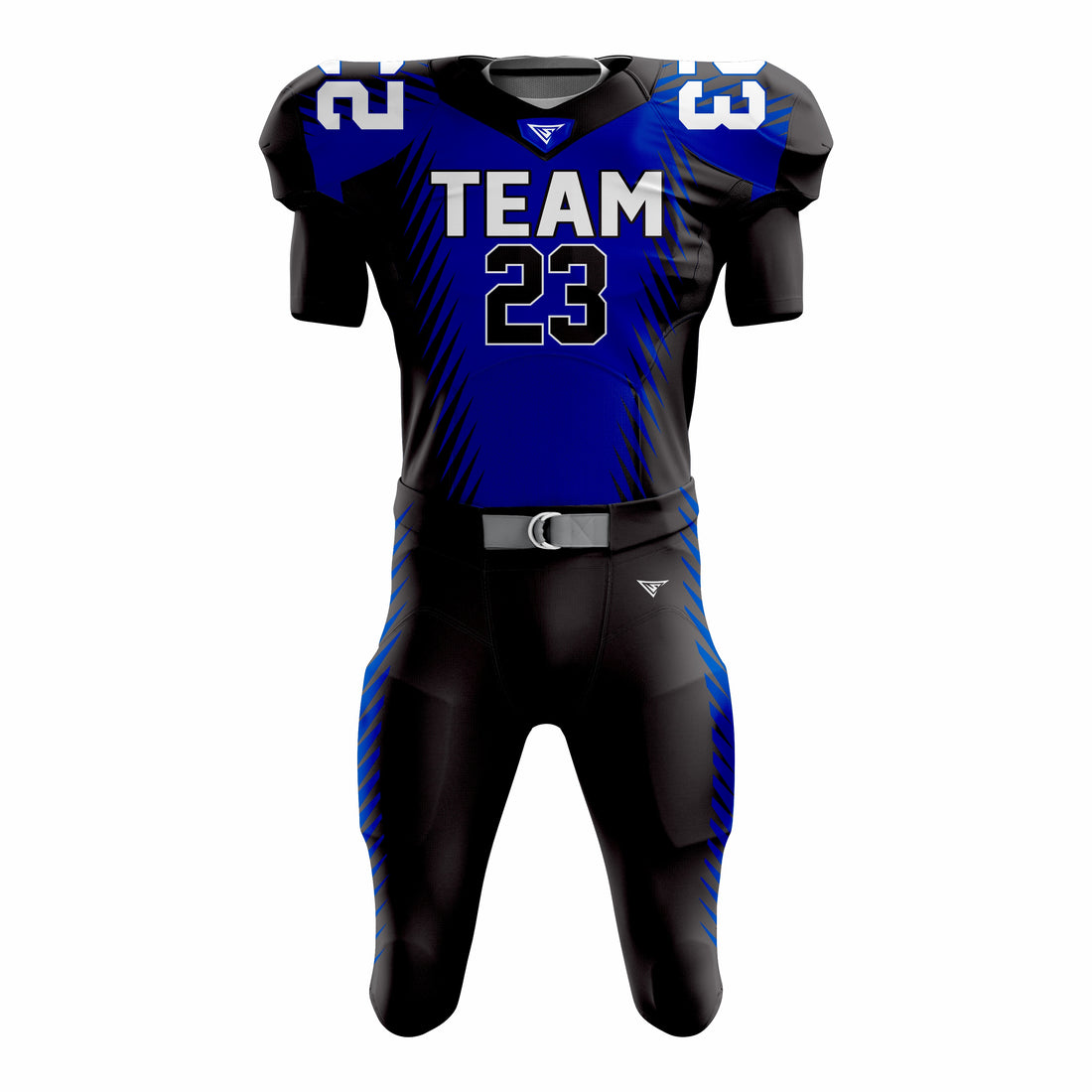 Custom Black Blue American Football Uniforms with Integrated Pads