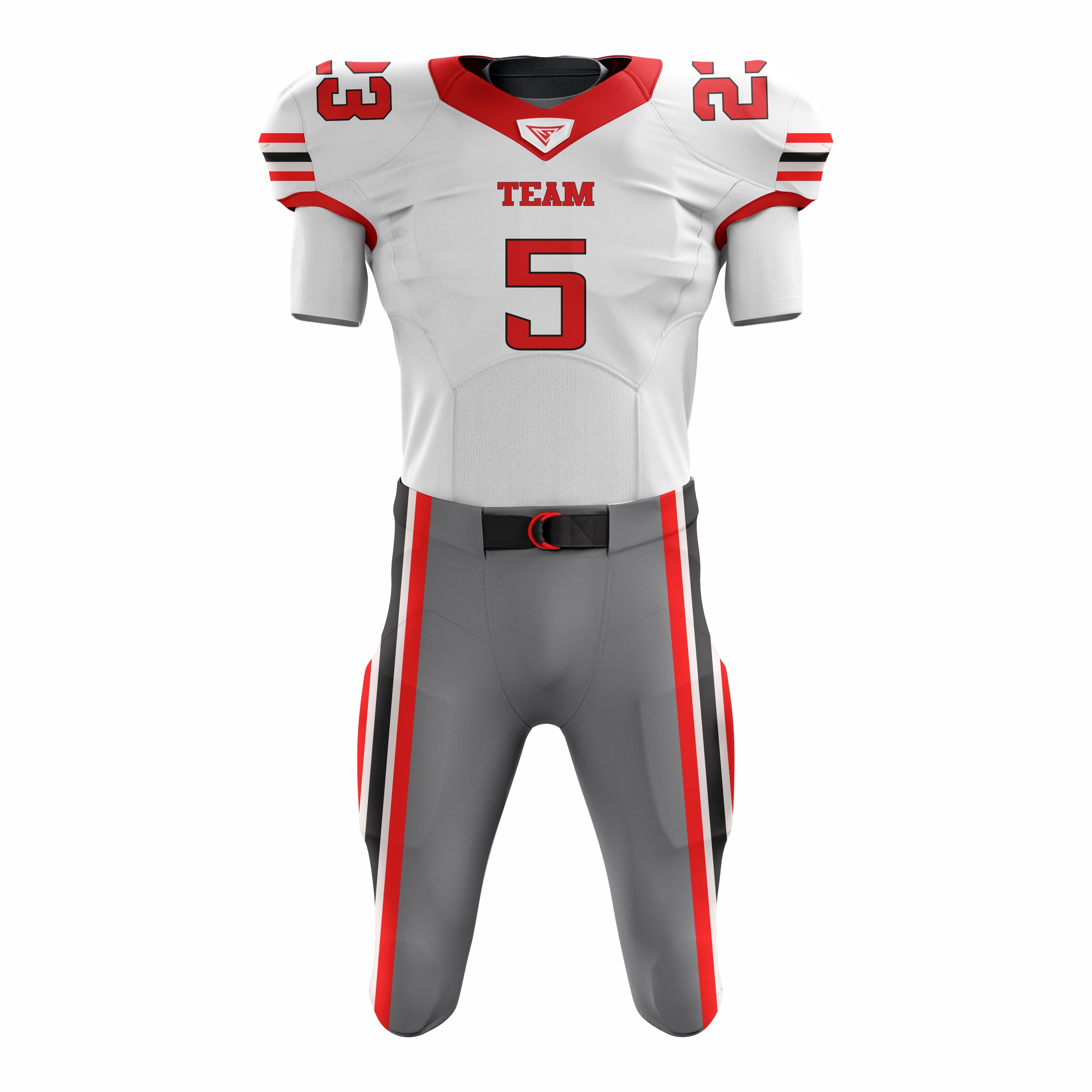 Custom White Red Grey American Football Uniforms with Integrated Pads