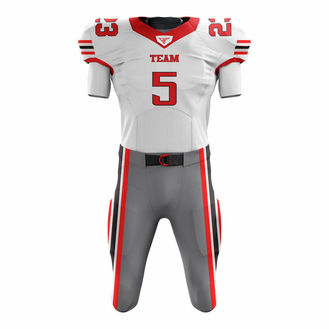 Custom White Red Grey American Football Uniforms with Integrated Pads