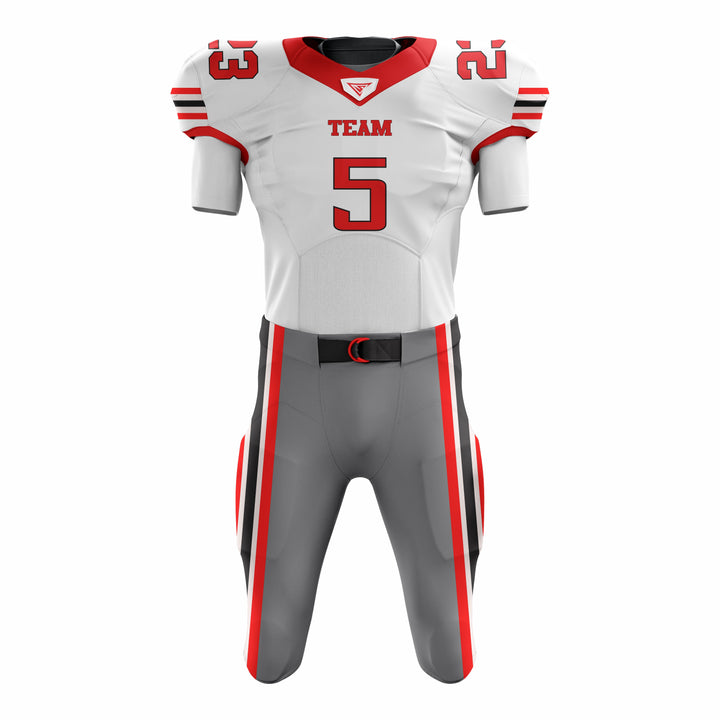 Custom White Red Grey American Football Uniforms with Integrated Pads