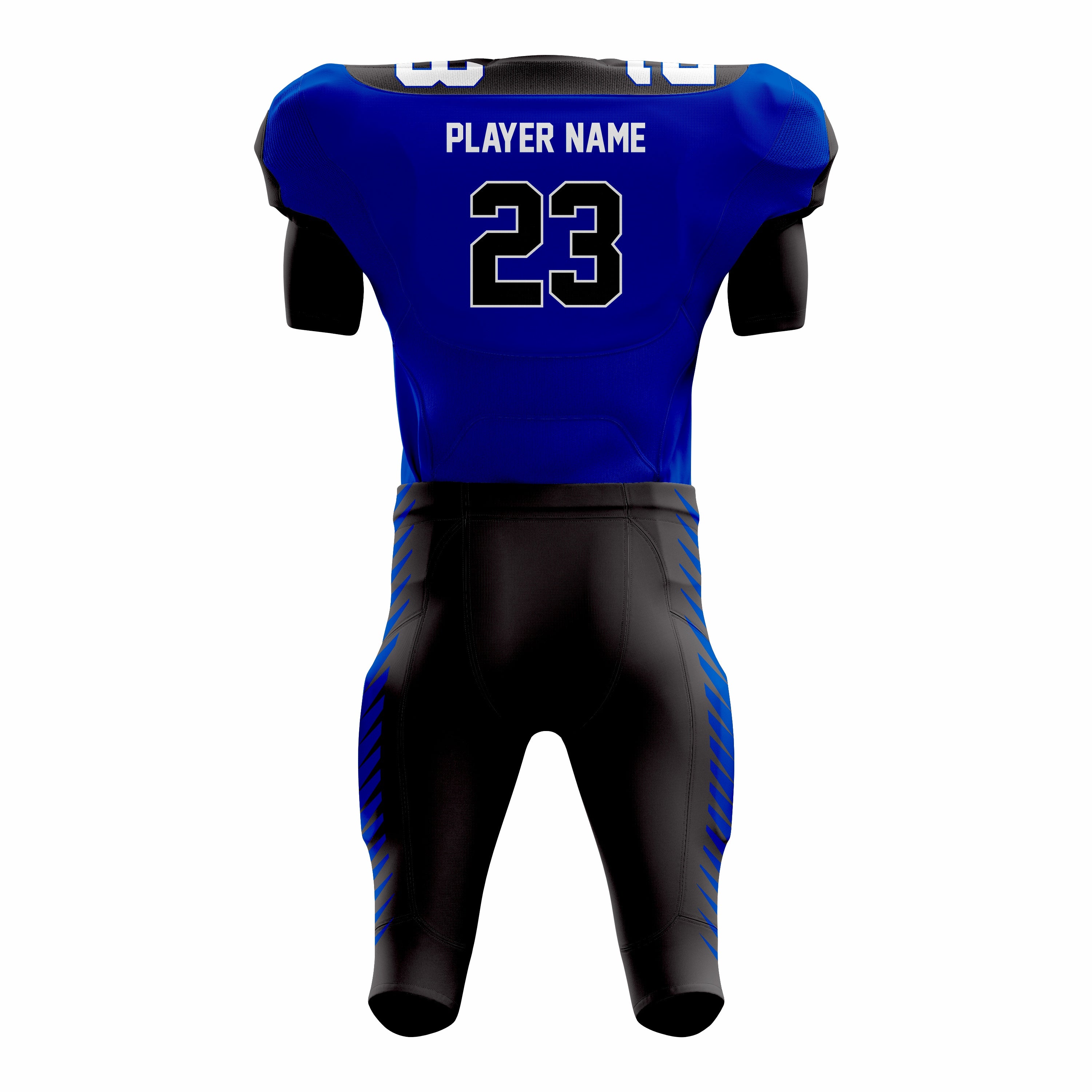 Custom Black Blue American Football Uniforms with Integrated Pads