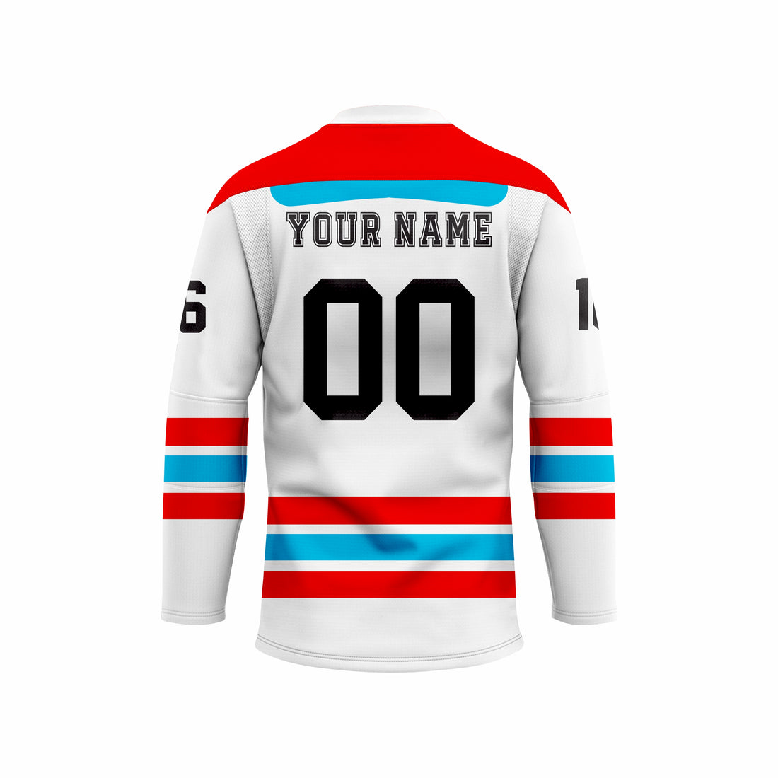 Custom White, Red & Blue Crew Neck Hockey jersey