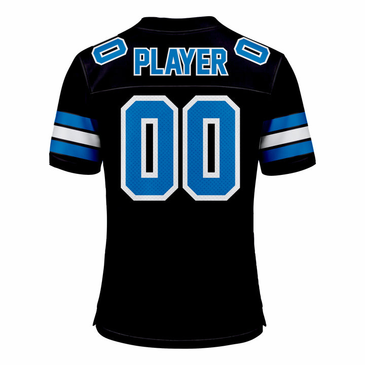 Custom Black, Blue & White American Football Fan Jersey