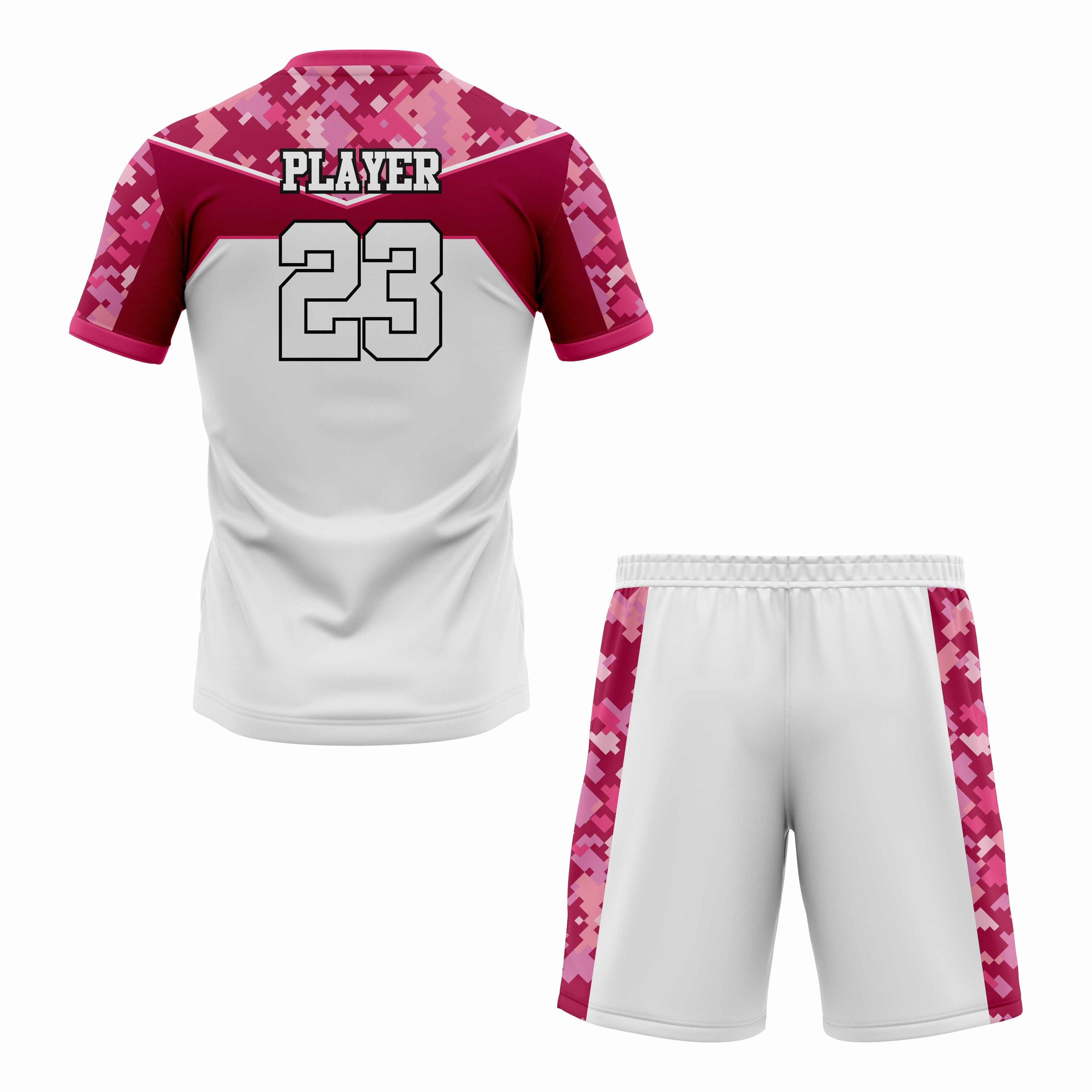 CUSTOM WHITE RED PINK SOCCER UNIFORM