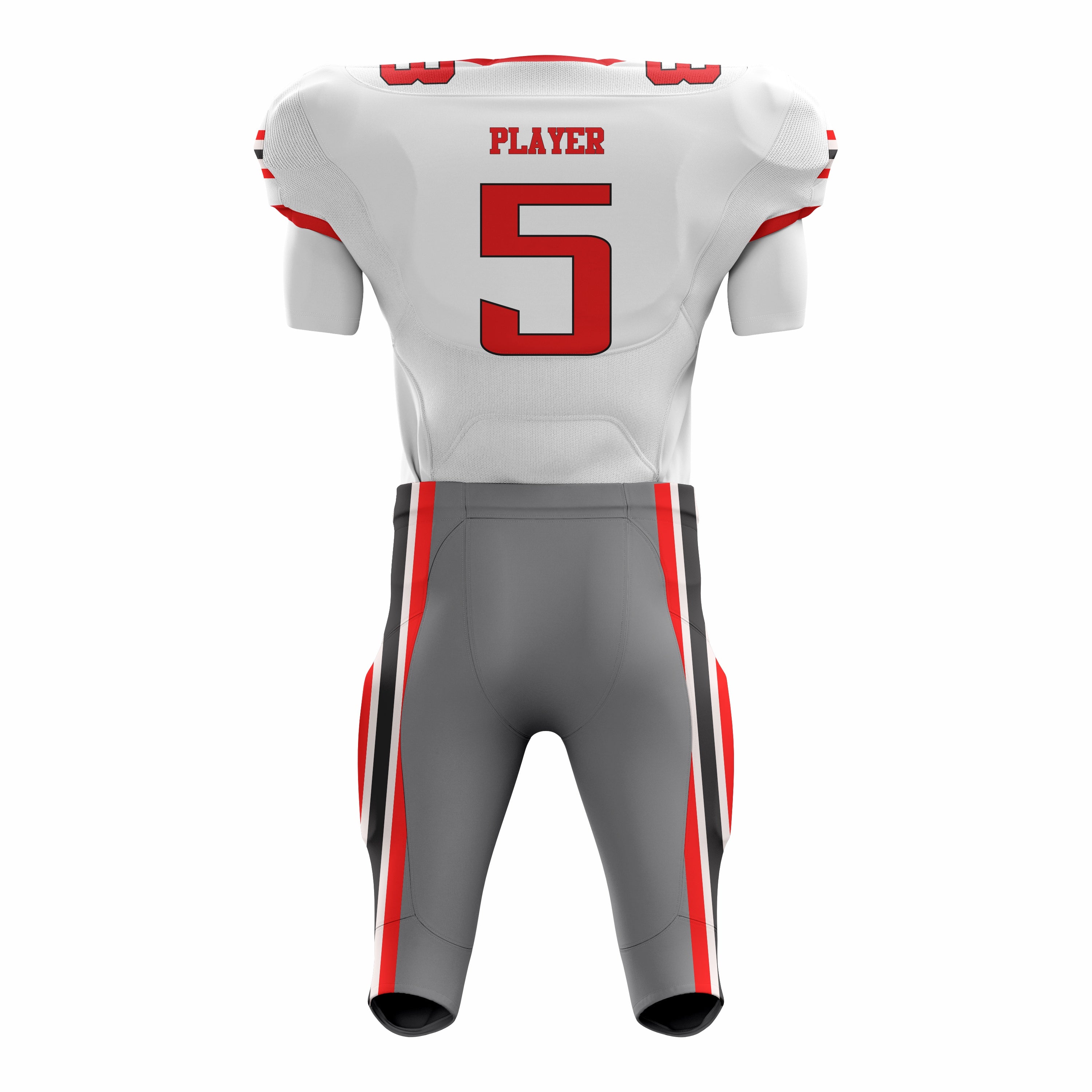 Custom White Red Grey American Football Uniforms with Integrated Pads