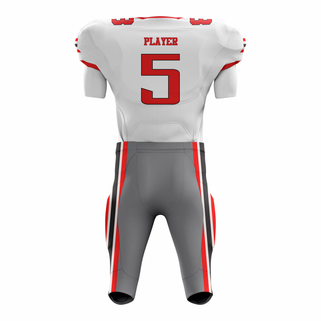 Custom White Red Grey American Football Uniforms with Integrated Pads