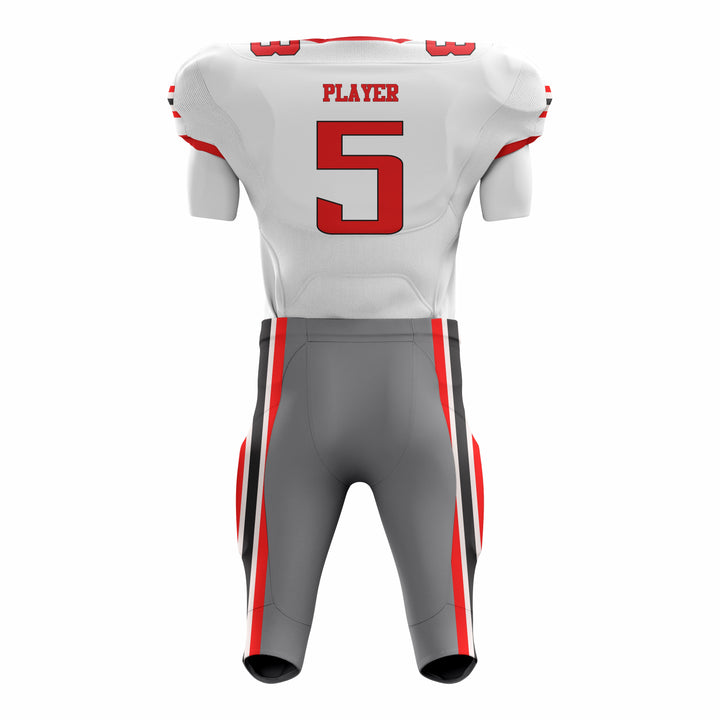 Custom White Red Grey American Football Uniforms with Integrated Pads