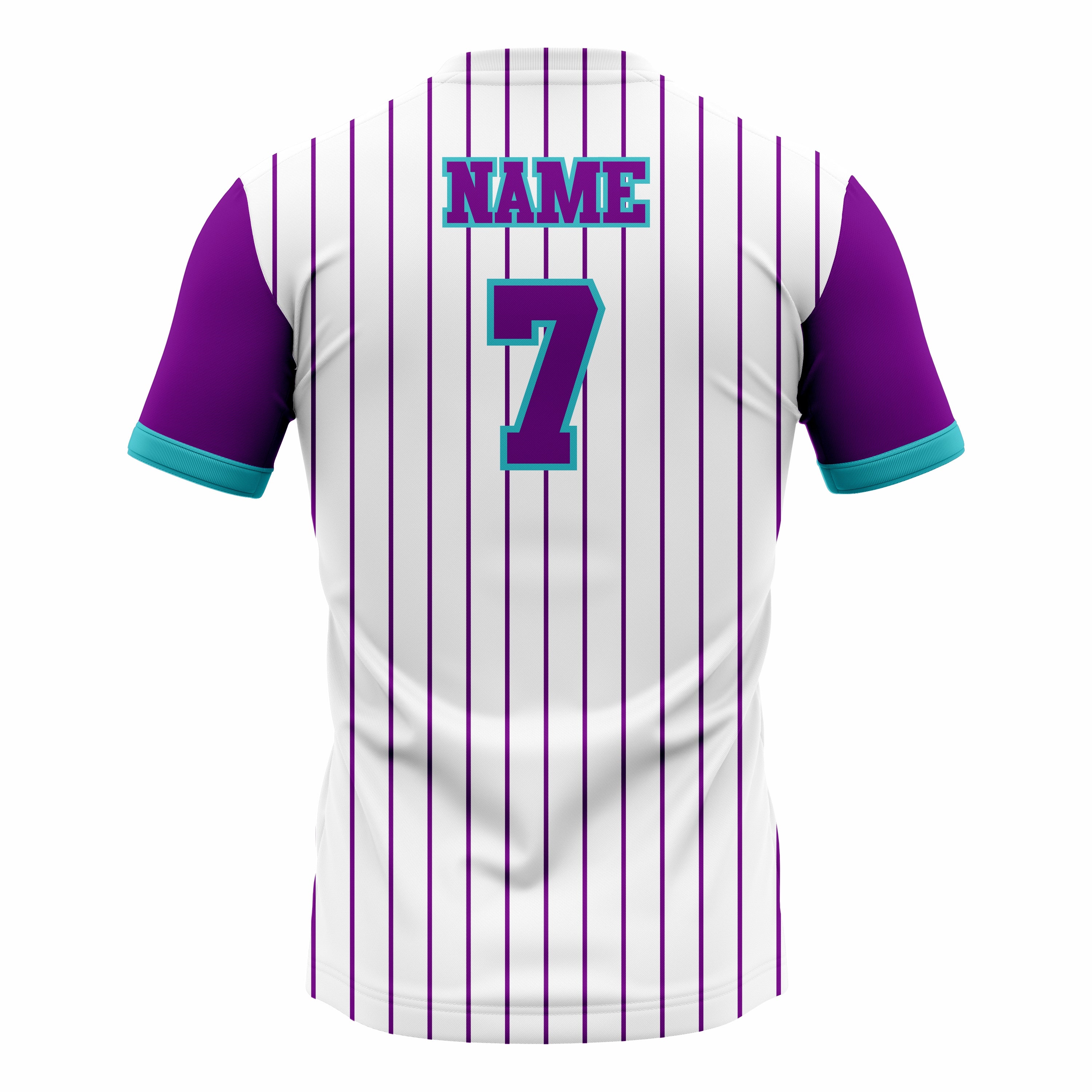 Custom White, Purple & Teal Crew Neck Softball Jerseys