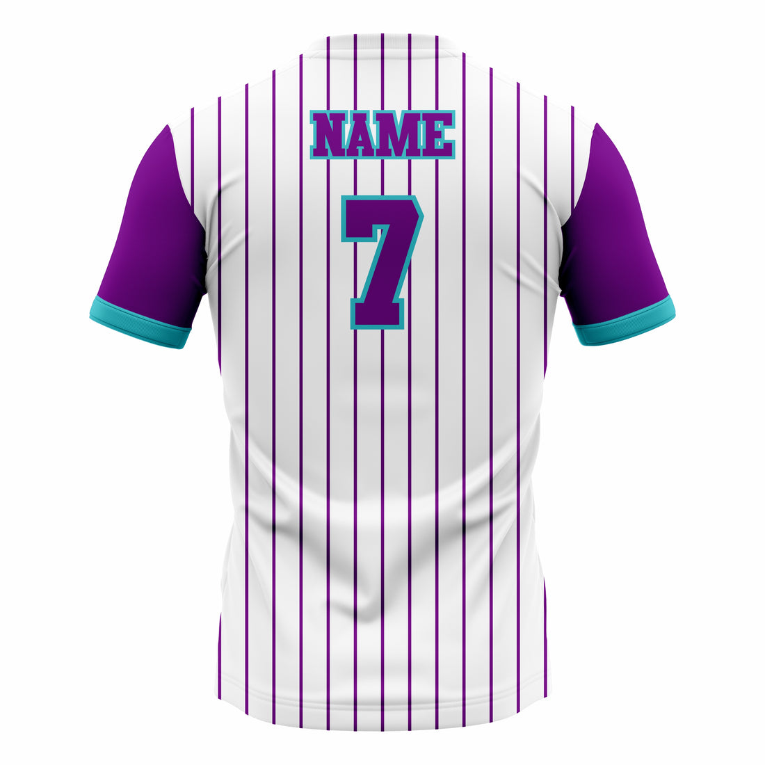 Custom White, Purple & Teal Crew Neck Softball Jerseys