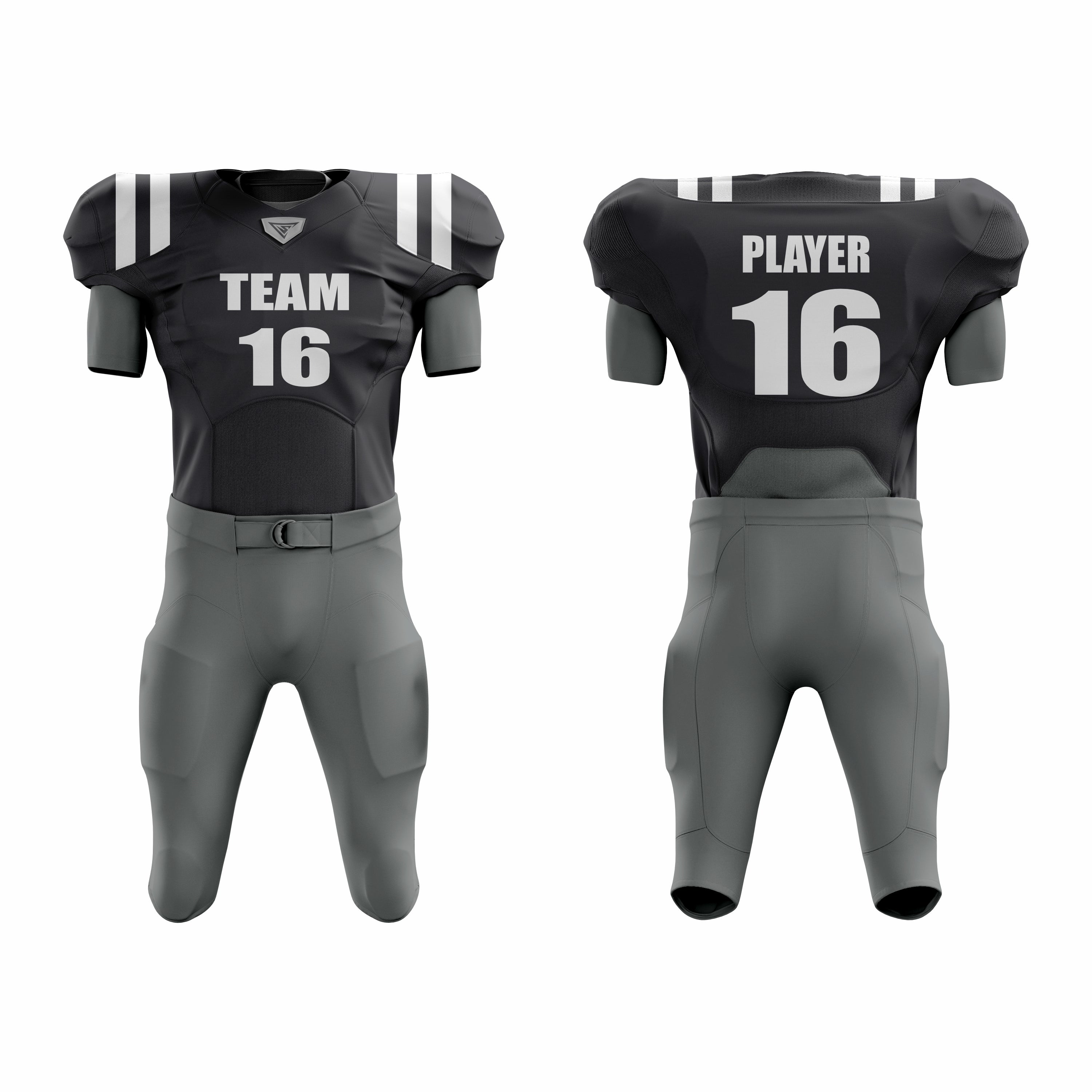 Custom Grey Black Authentic Football Uniform  (with Integrated Pads)