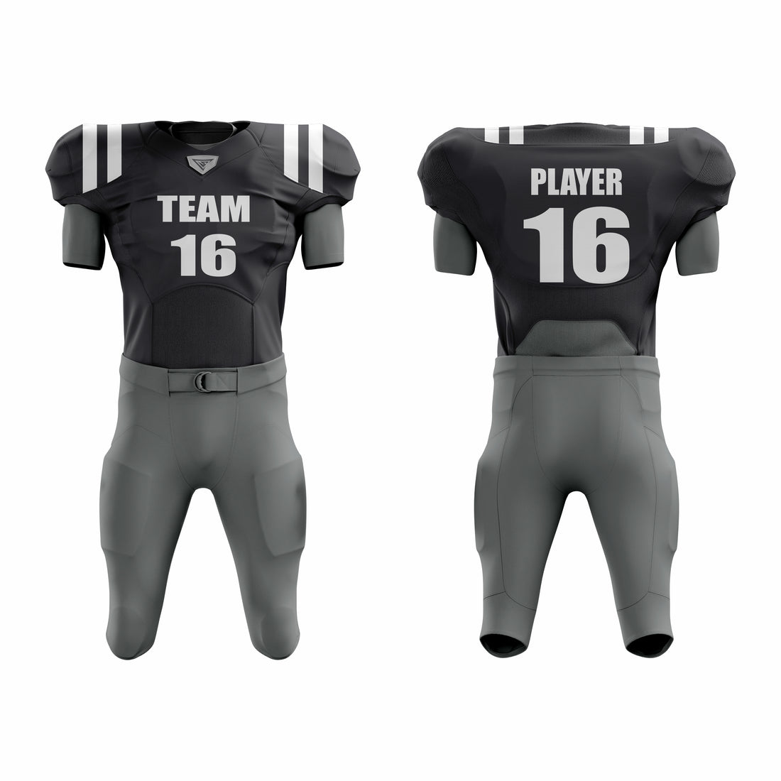 Custom Grey Black Authentic Football Uniform  (with Integrated Pads)