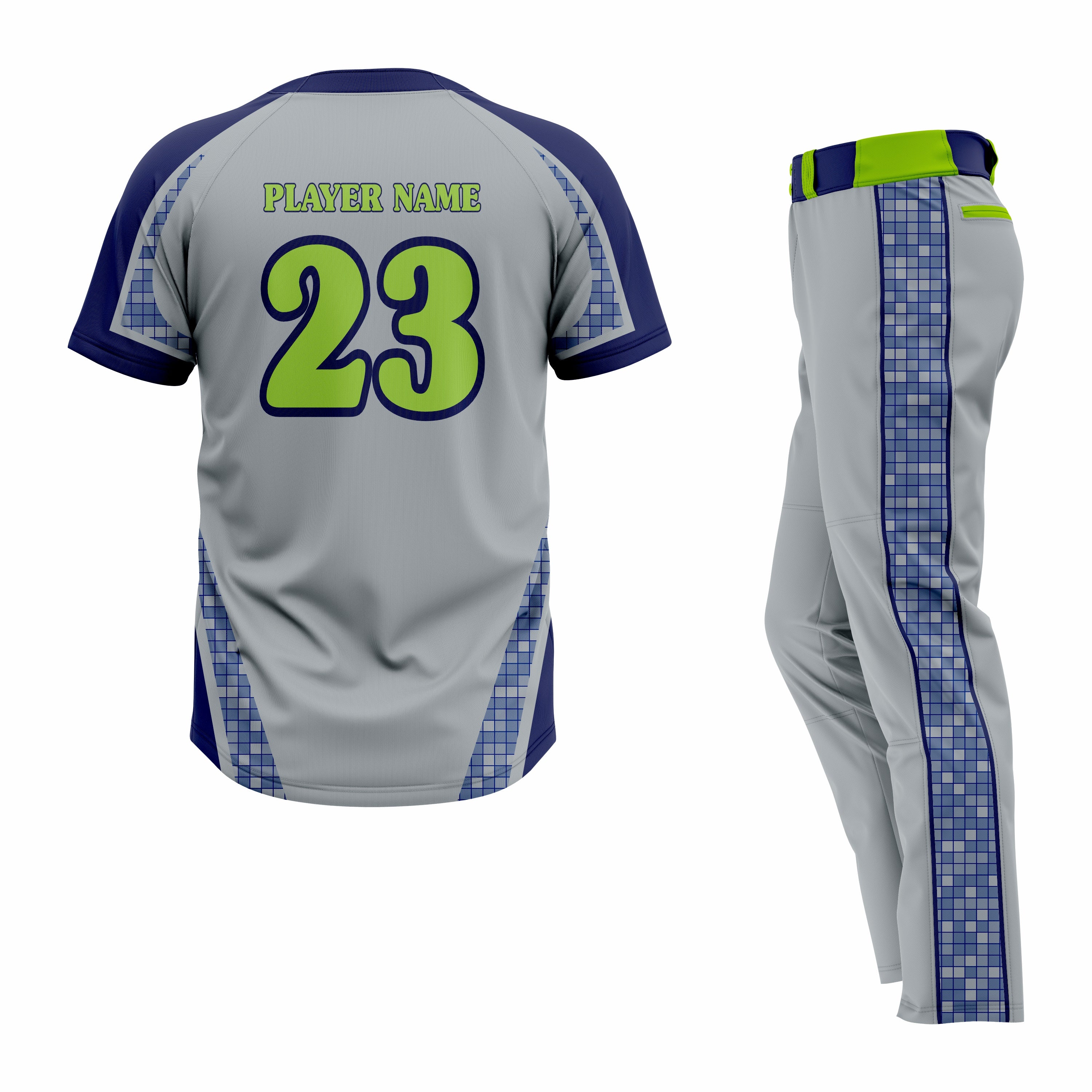 CUSTOM BLUE GREY BASEBALL UNIFORM