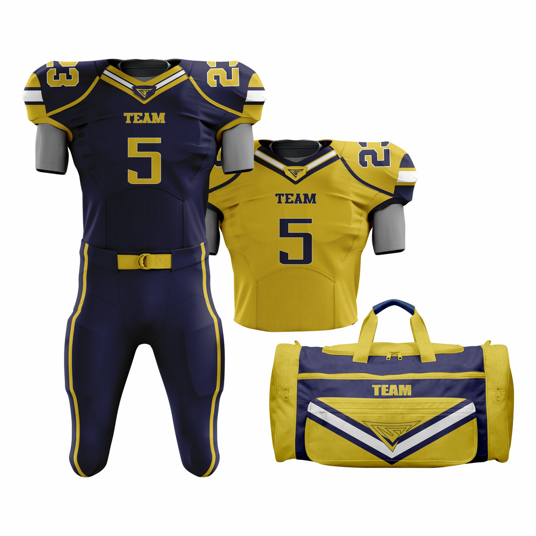 CUSTOM YELLOW, BLUE & WHITE AMERICAN FOOTBALL TEAM UNIFORM PACKAGE ALL STAR