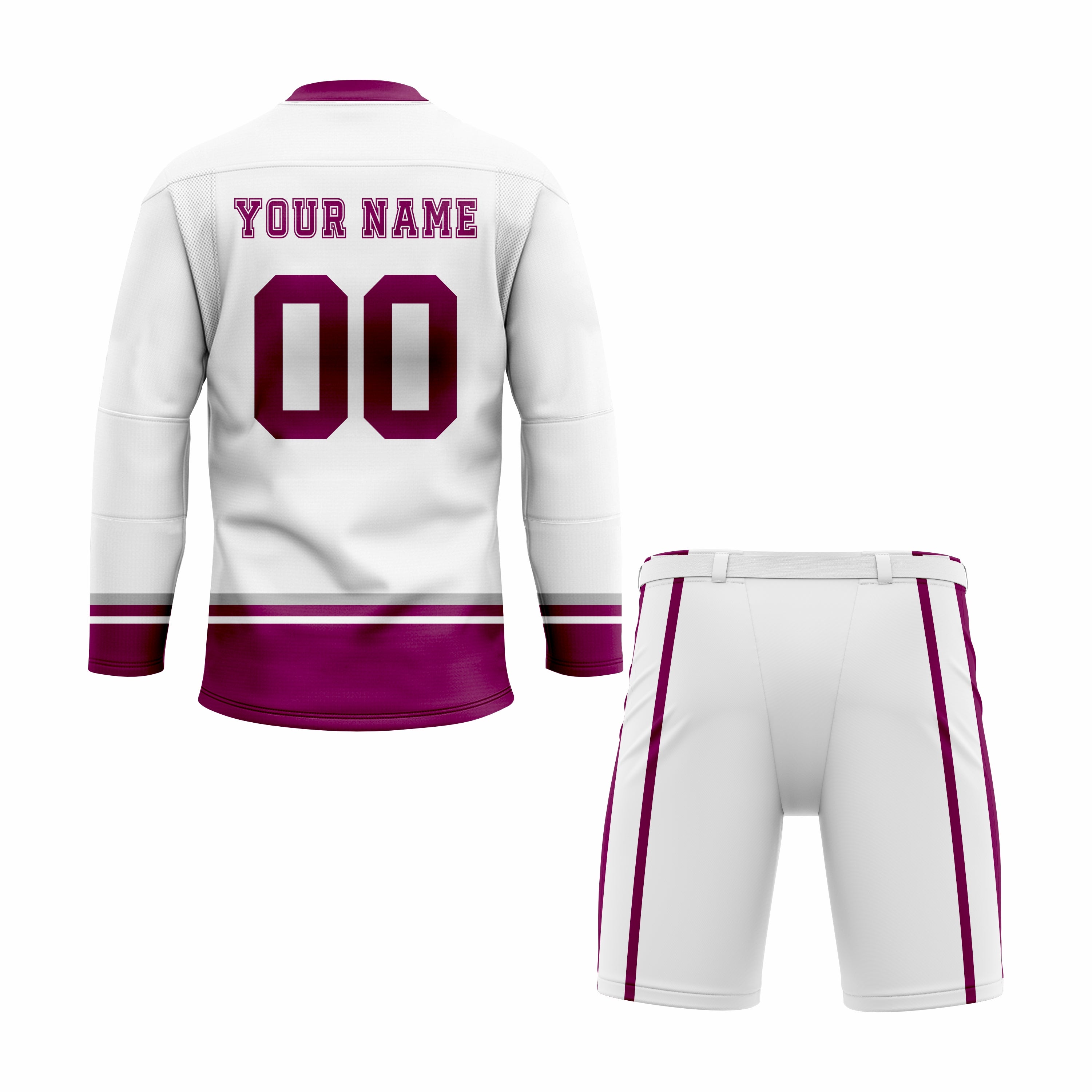 Custom White, Maroon & Grey Laced Hockey Uniform