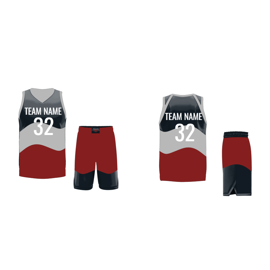 CUSTOM BLACK GREY RED BASKETBALL UNIFORM