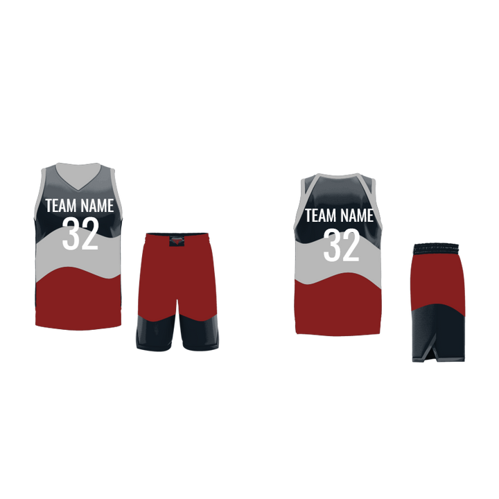 CUSTOM BLACK GREY RED BASKETBALL UNIFORM