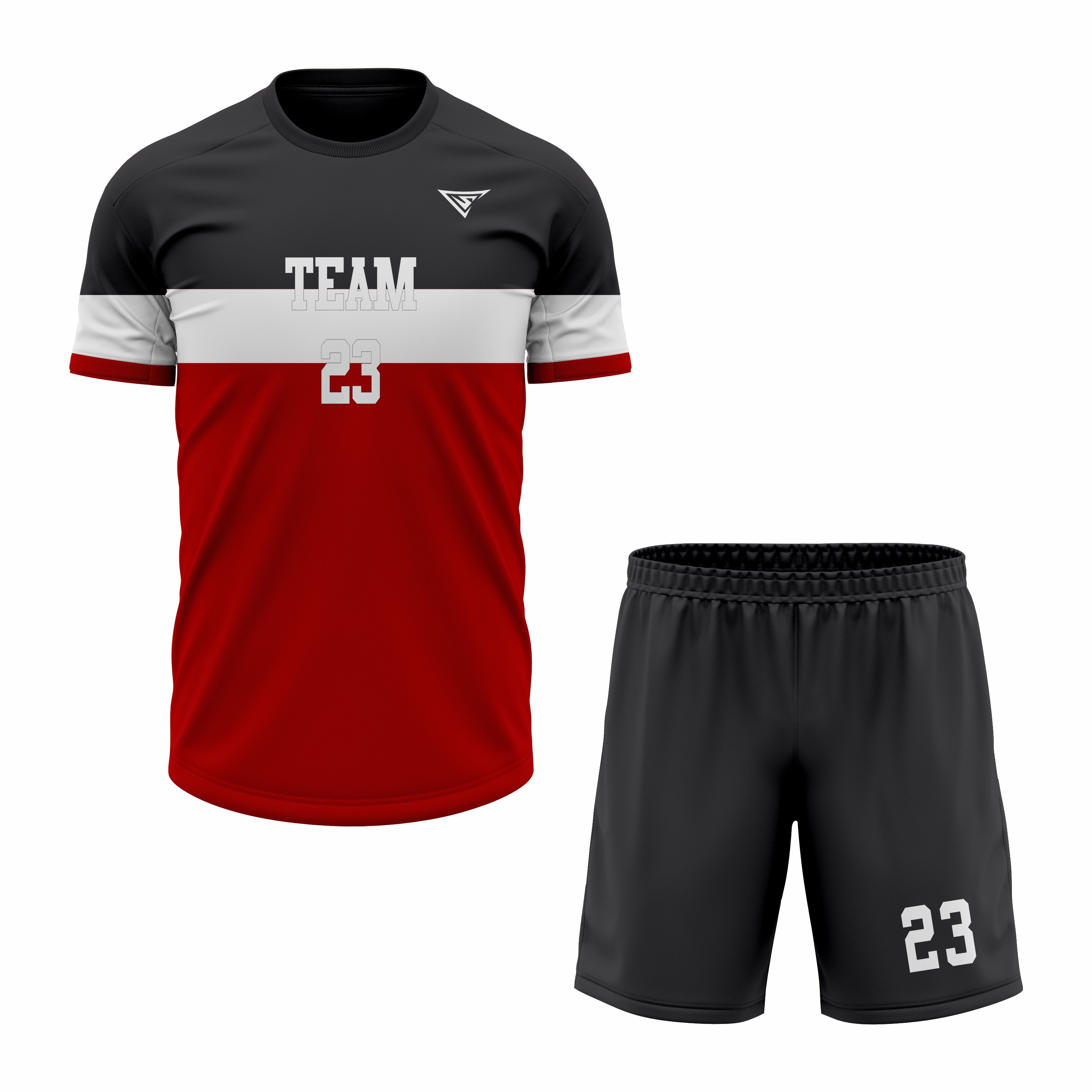 CUSTOM GREY RED BLACK SOCCER UNIFORM