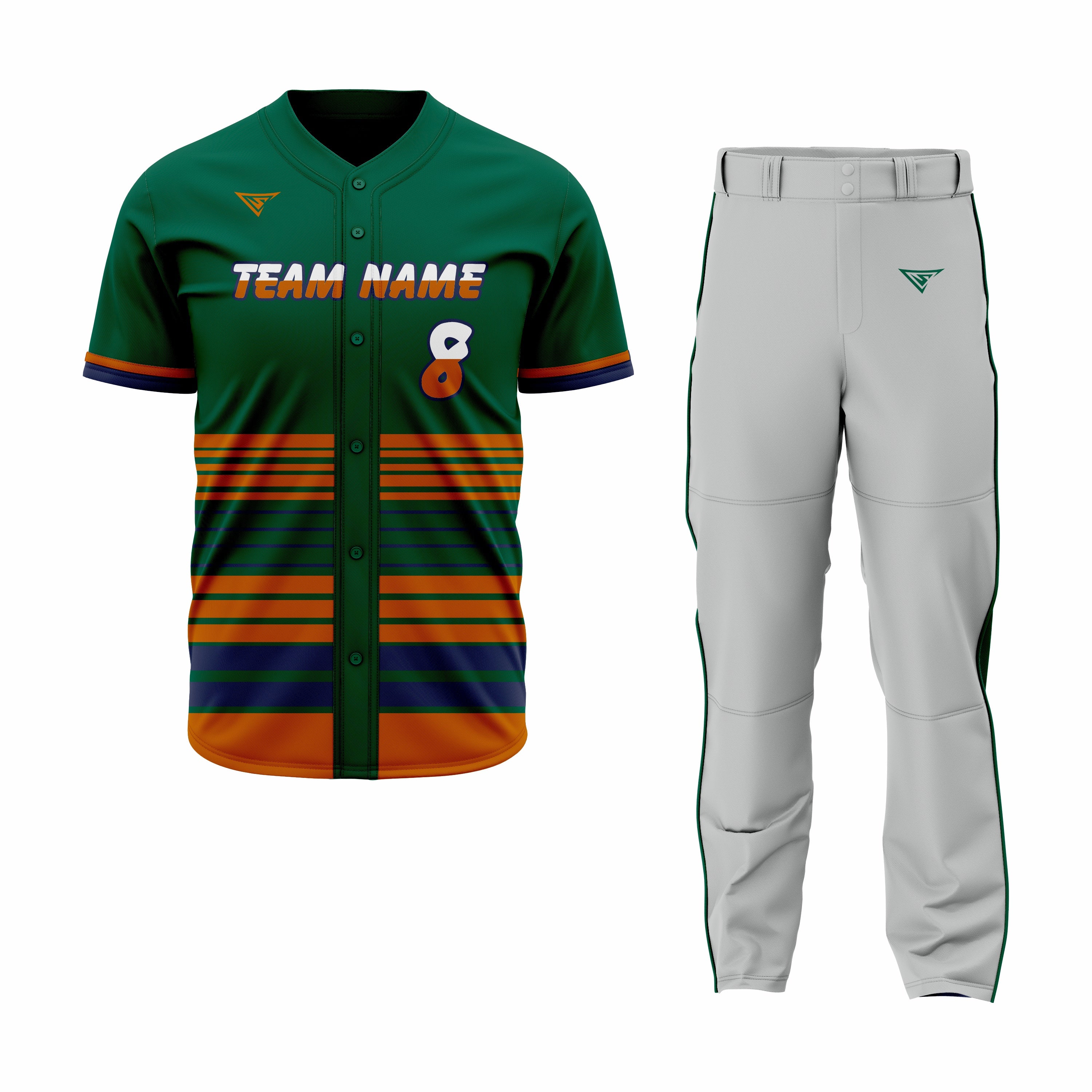 CUSTOM GREEN GREY  MUSTARD BASEBALL UNIFORM