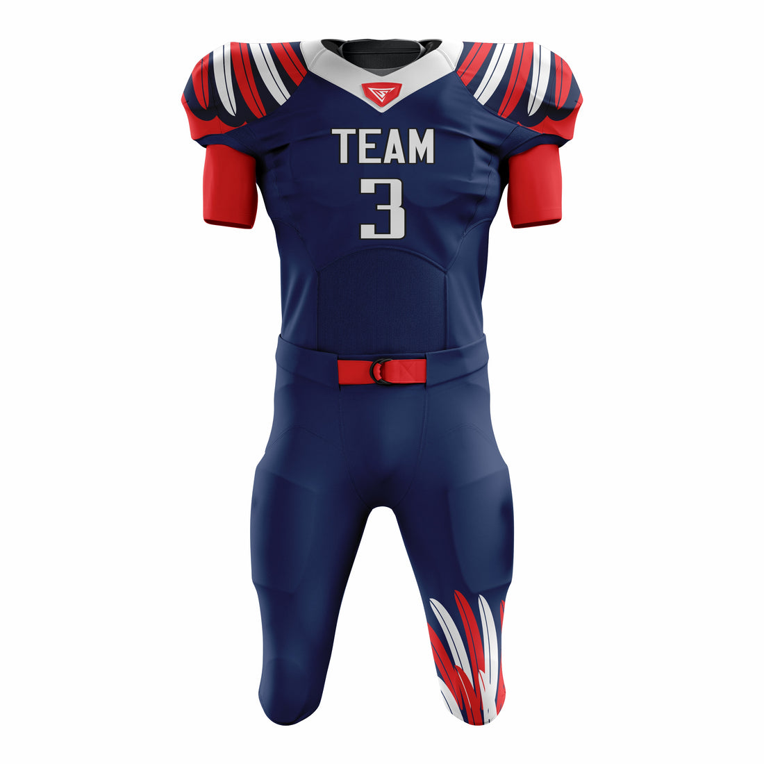 Custom Blue Red White American Football Uniforms with Integrated Pads