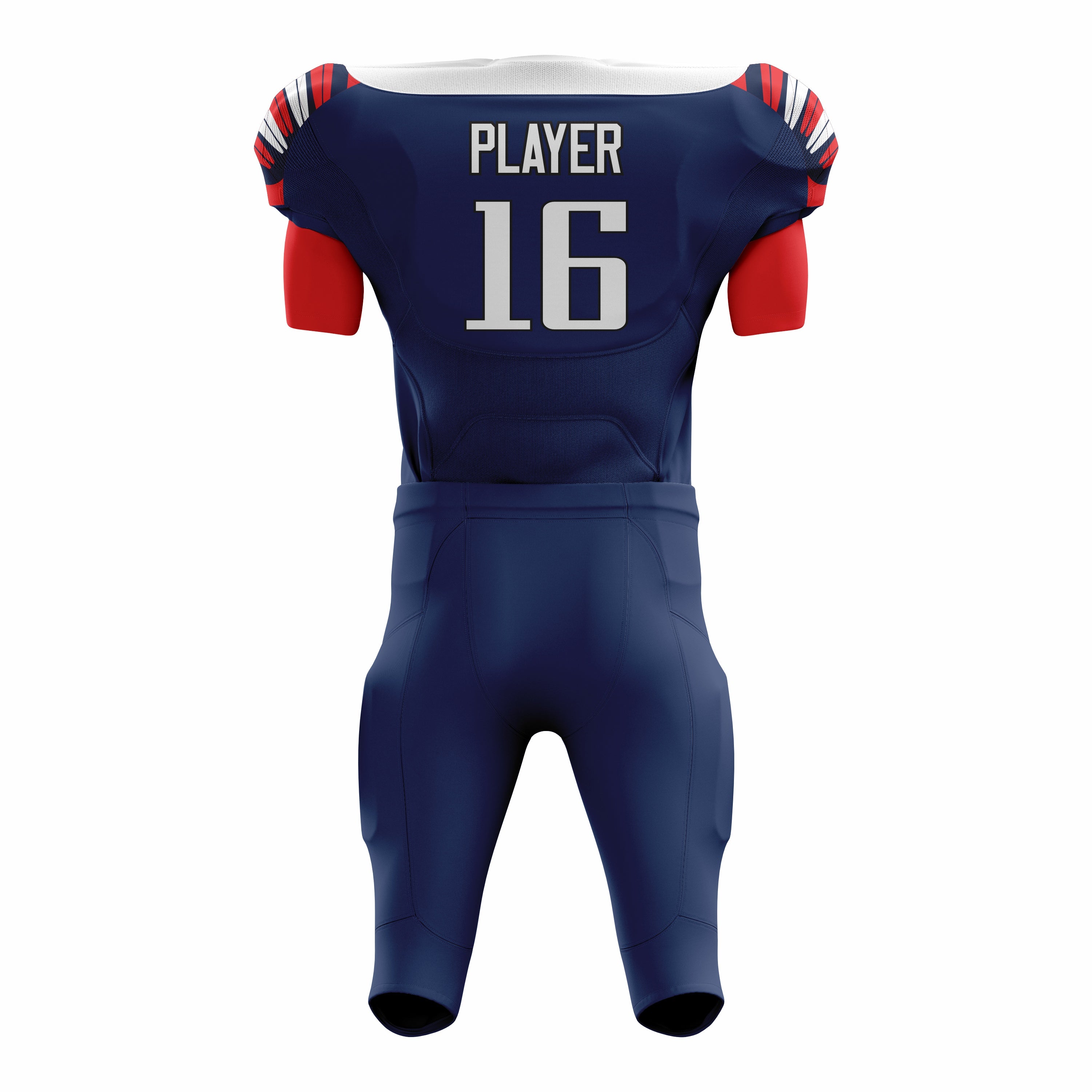 Custom Blue Red White American Football Uniforms with Integrated Pads