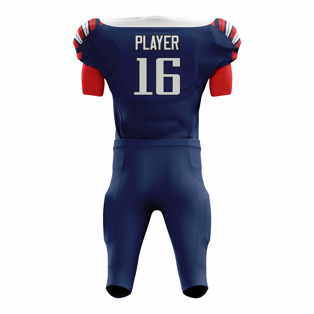 Custom Blue Red White American Football Uniforms with Integrated Pads