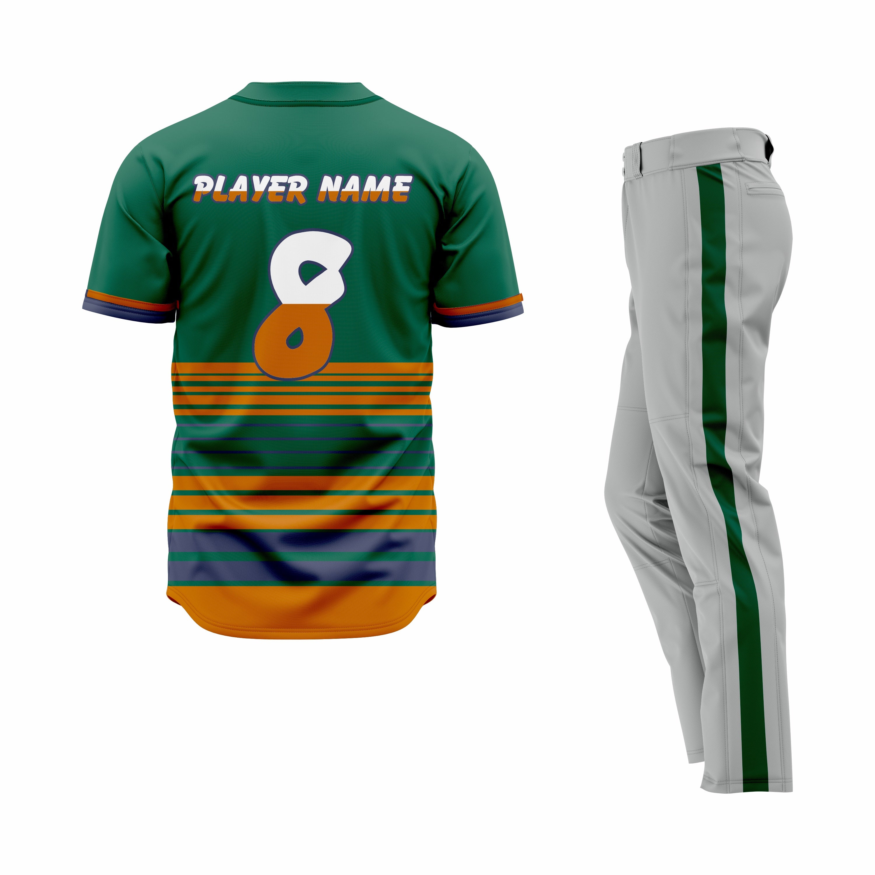 CUSTOM GREEN GREY  MUSTARD BASEBALL UNIFORM