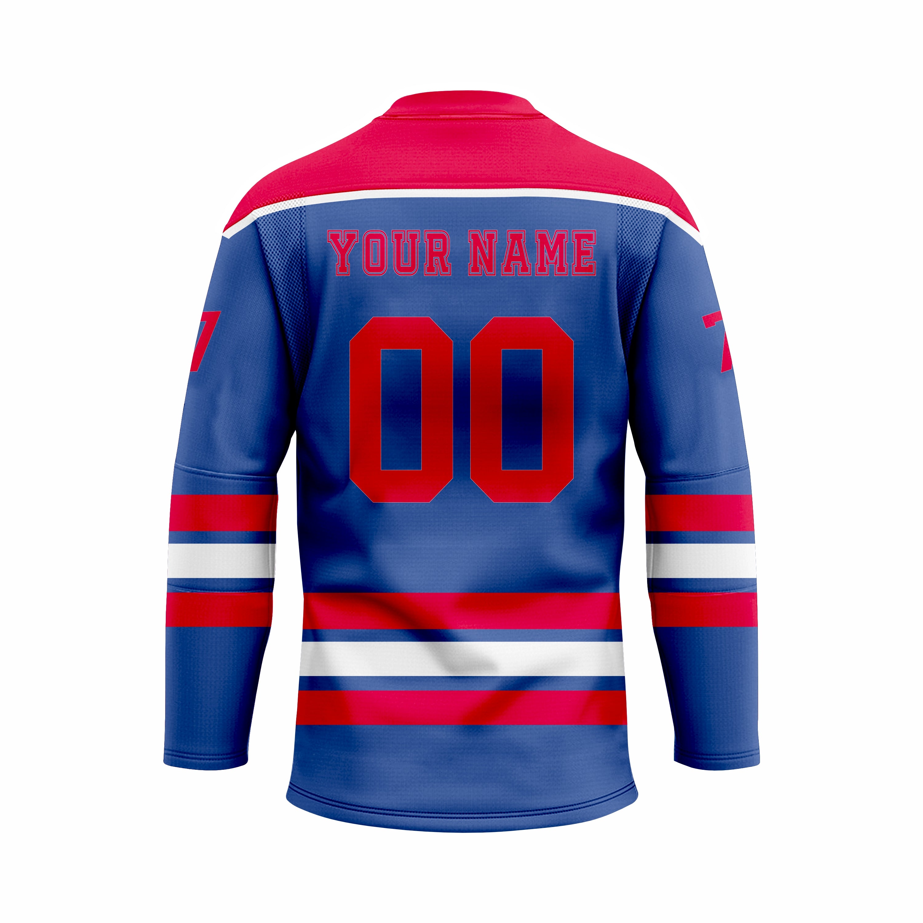 Custom Blue, Red & White V-Neck Hockey jersey