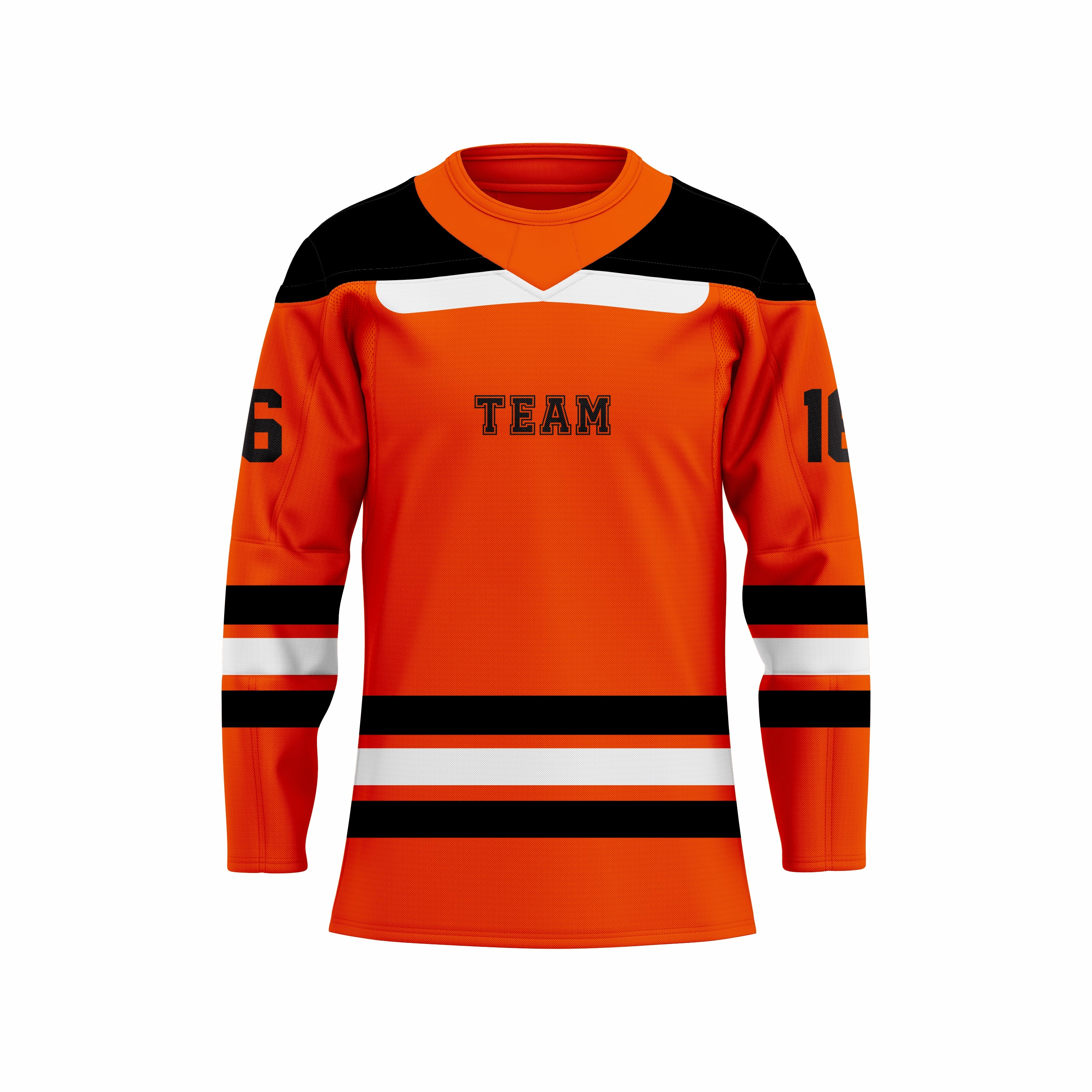 Custom Orange, White & Black Crew Neck Hockey jersey