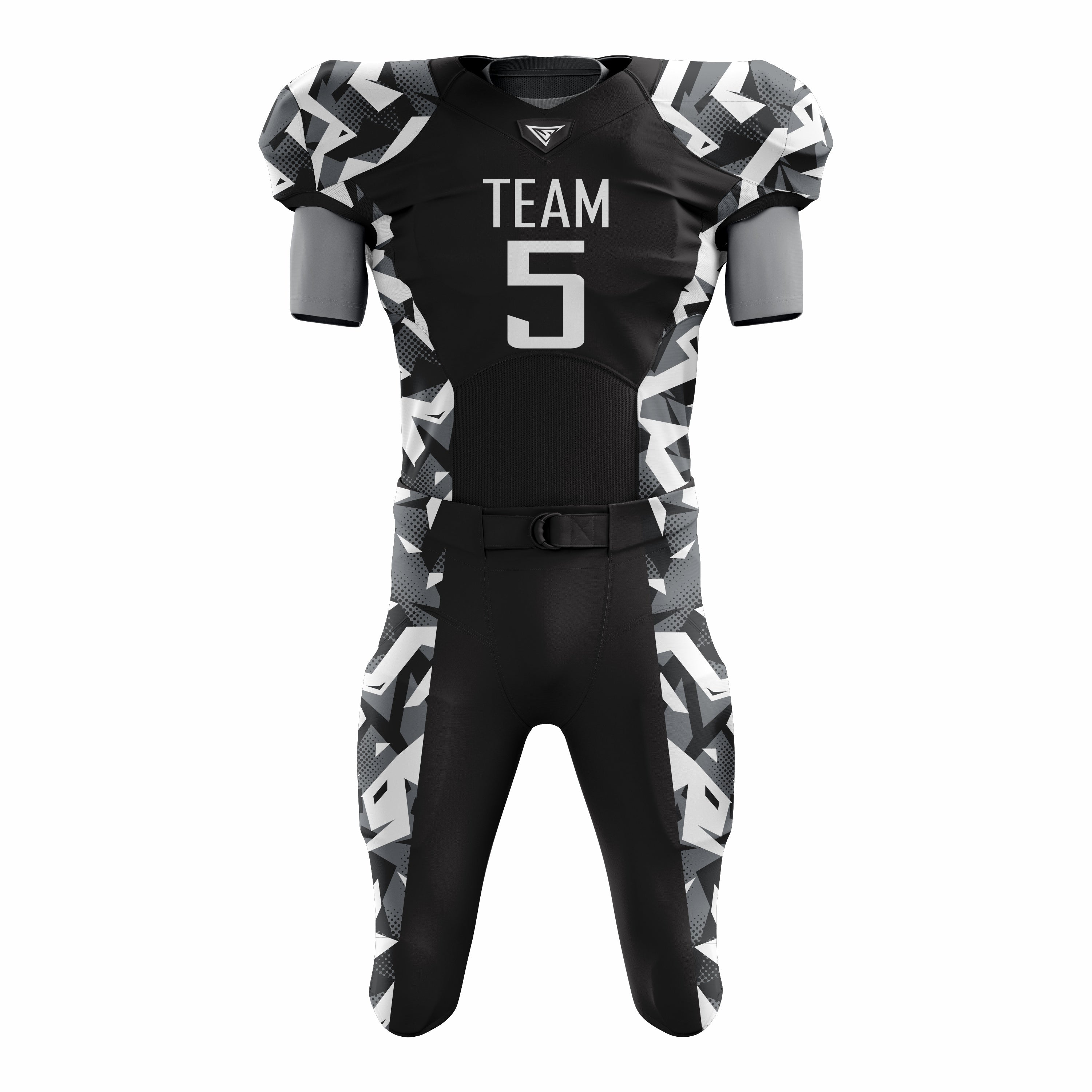 Custom Black Camo American Football Uniforms with Integrated Pads