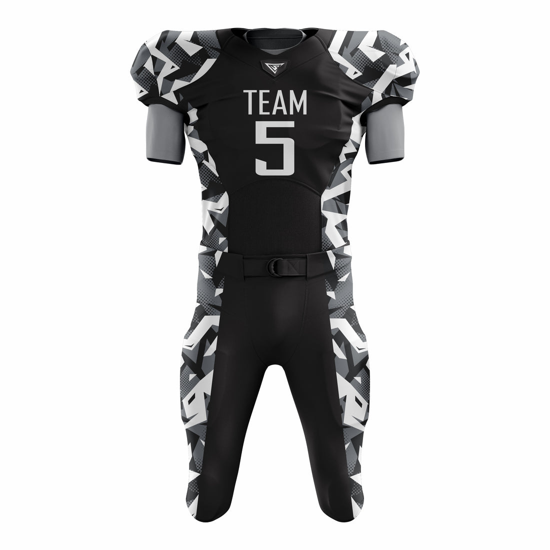 Custom Black Camo American Football Uniforms with Integrated Pads