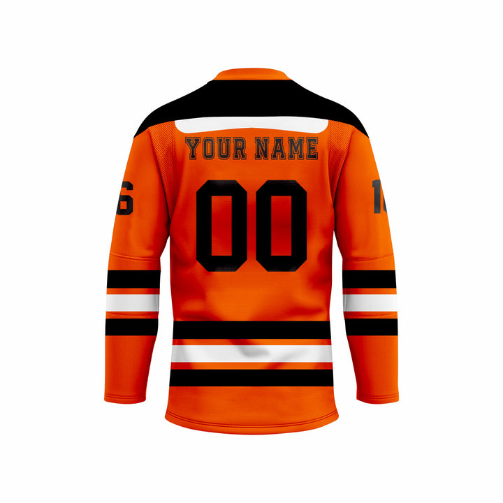 Custom Orange, White & Black Crew Neck Hockey jersey